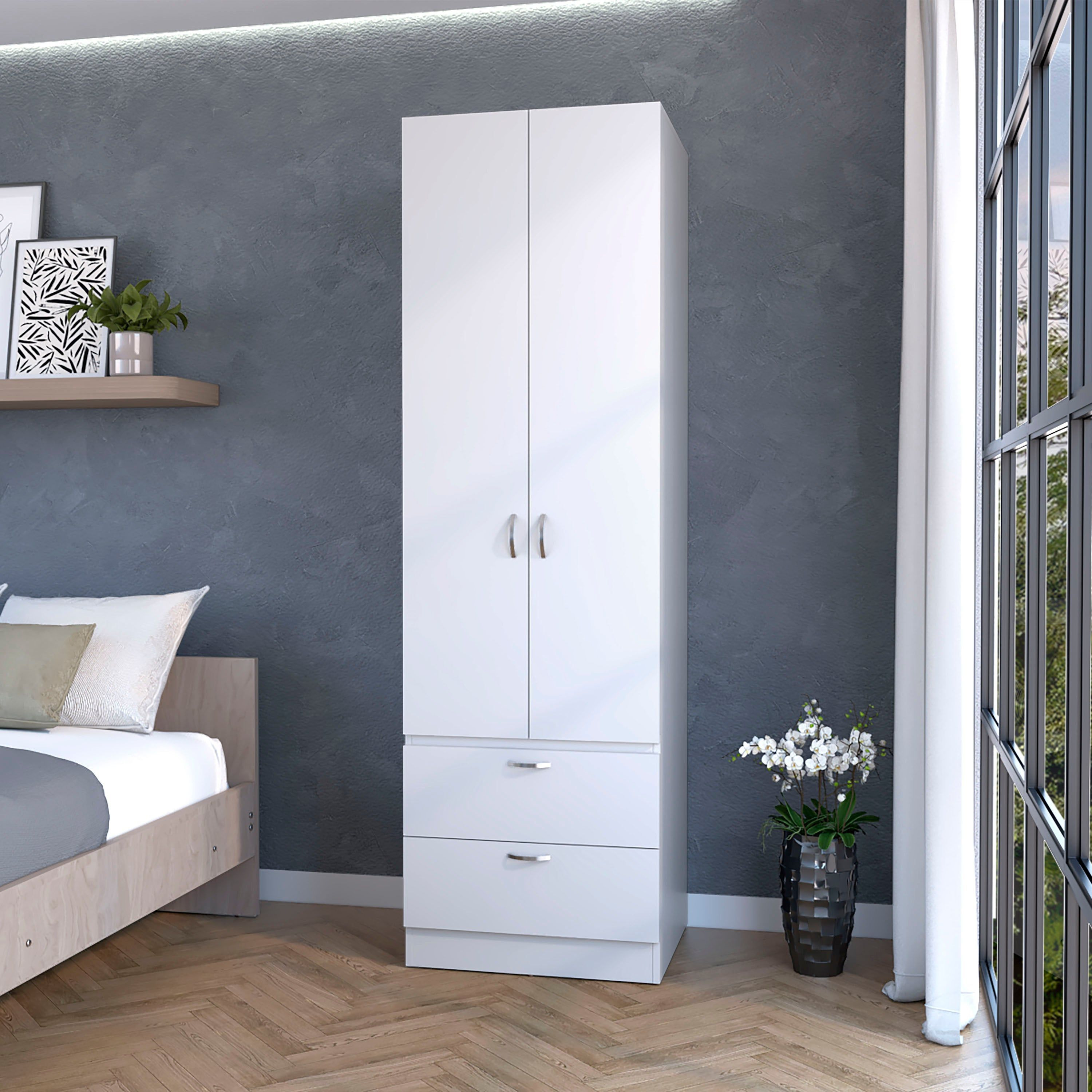 White 2-Door 2-Drawer Wardrobe