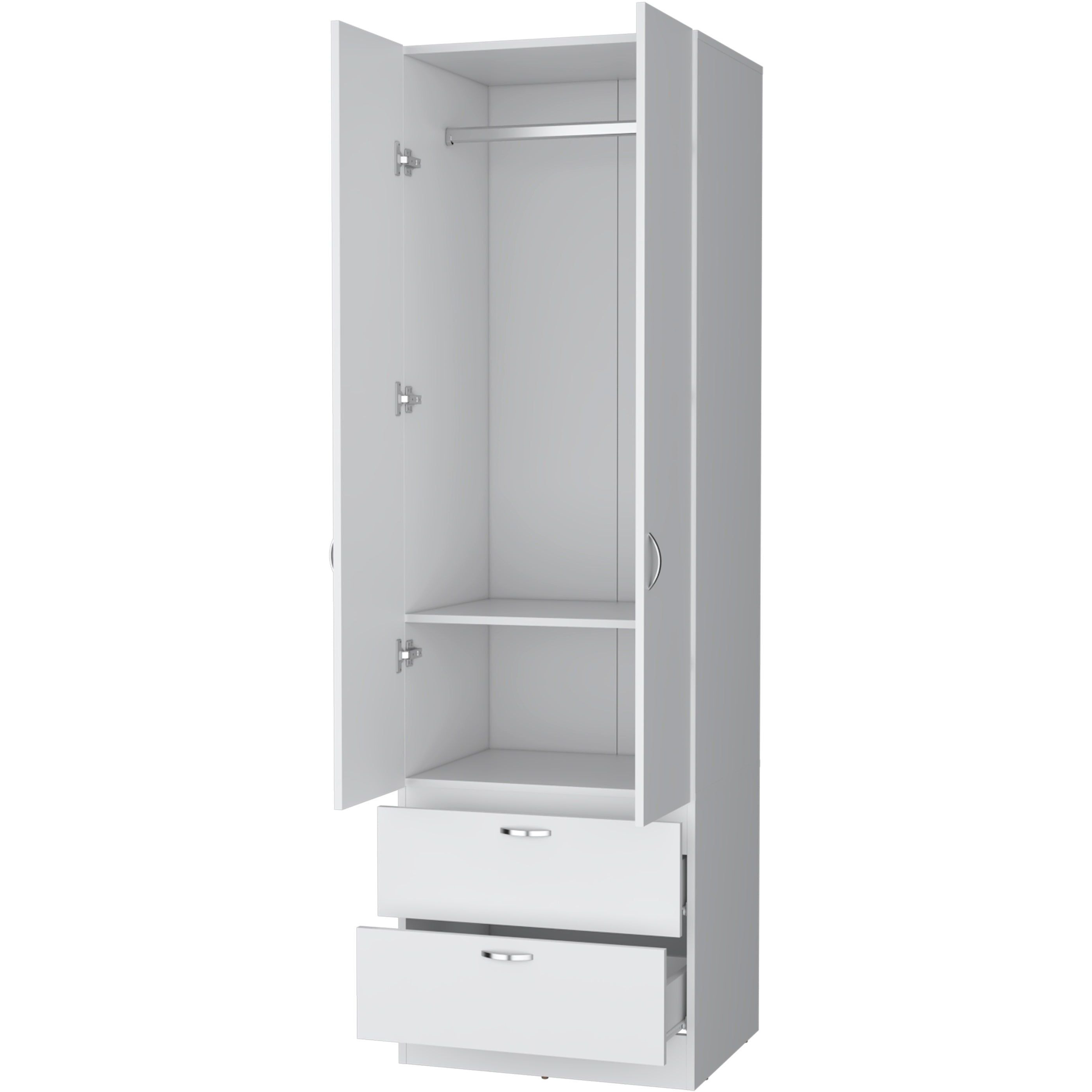 White 2-Door 2-Drawer Wardrobe