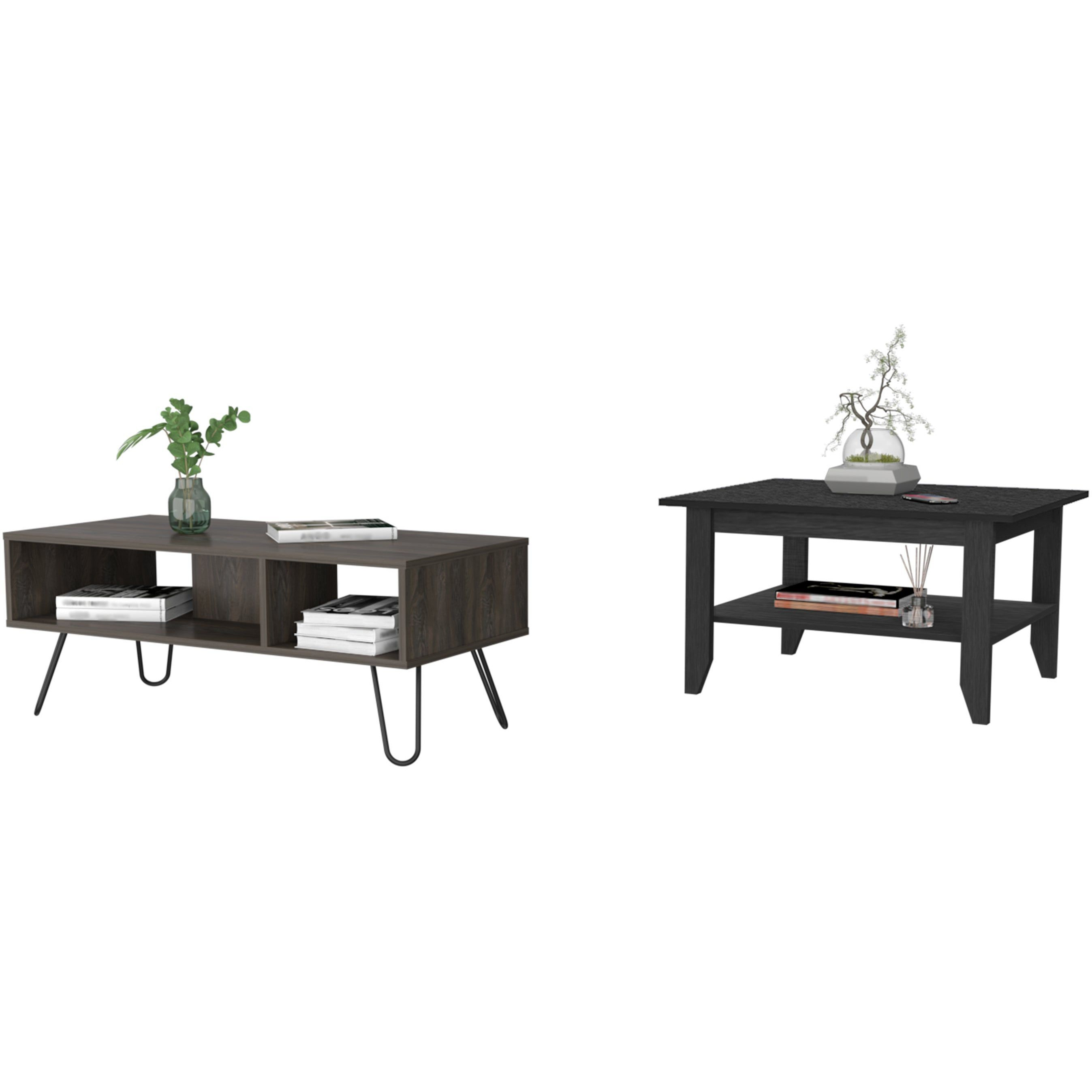 Bouse 2-Piece Coffee Table Set In Black And Charcoal