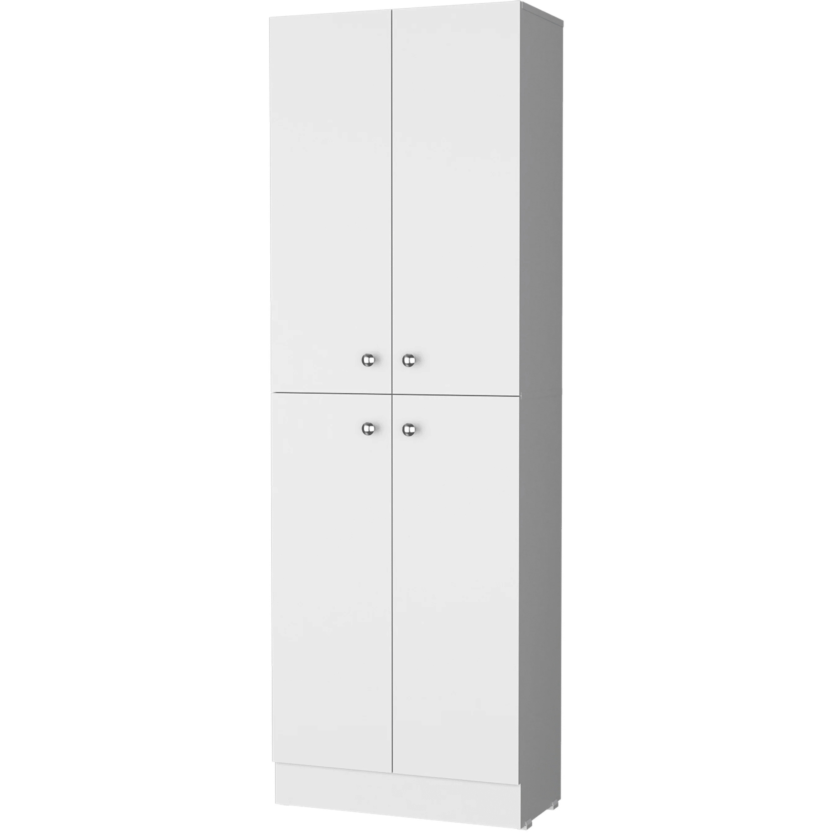 White Pantry Cabinet With 4 Doors And 5 Hidden Shelves