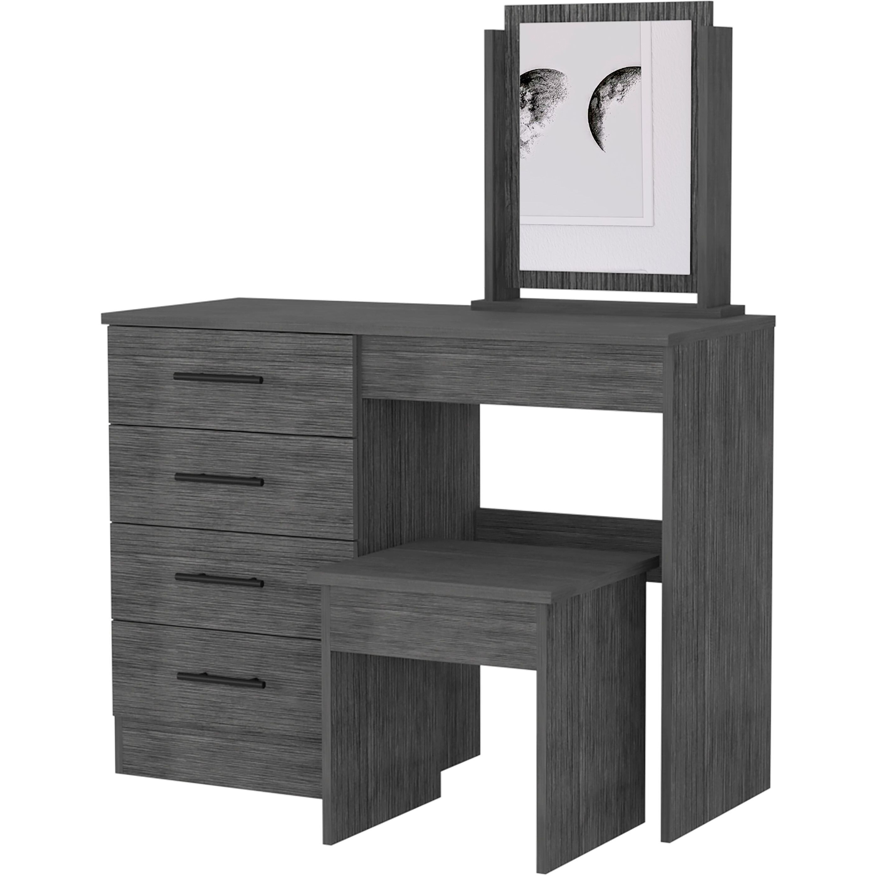 Stonington 4-Drawer Makeup Dressing Table With Stool Smokey Oak