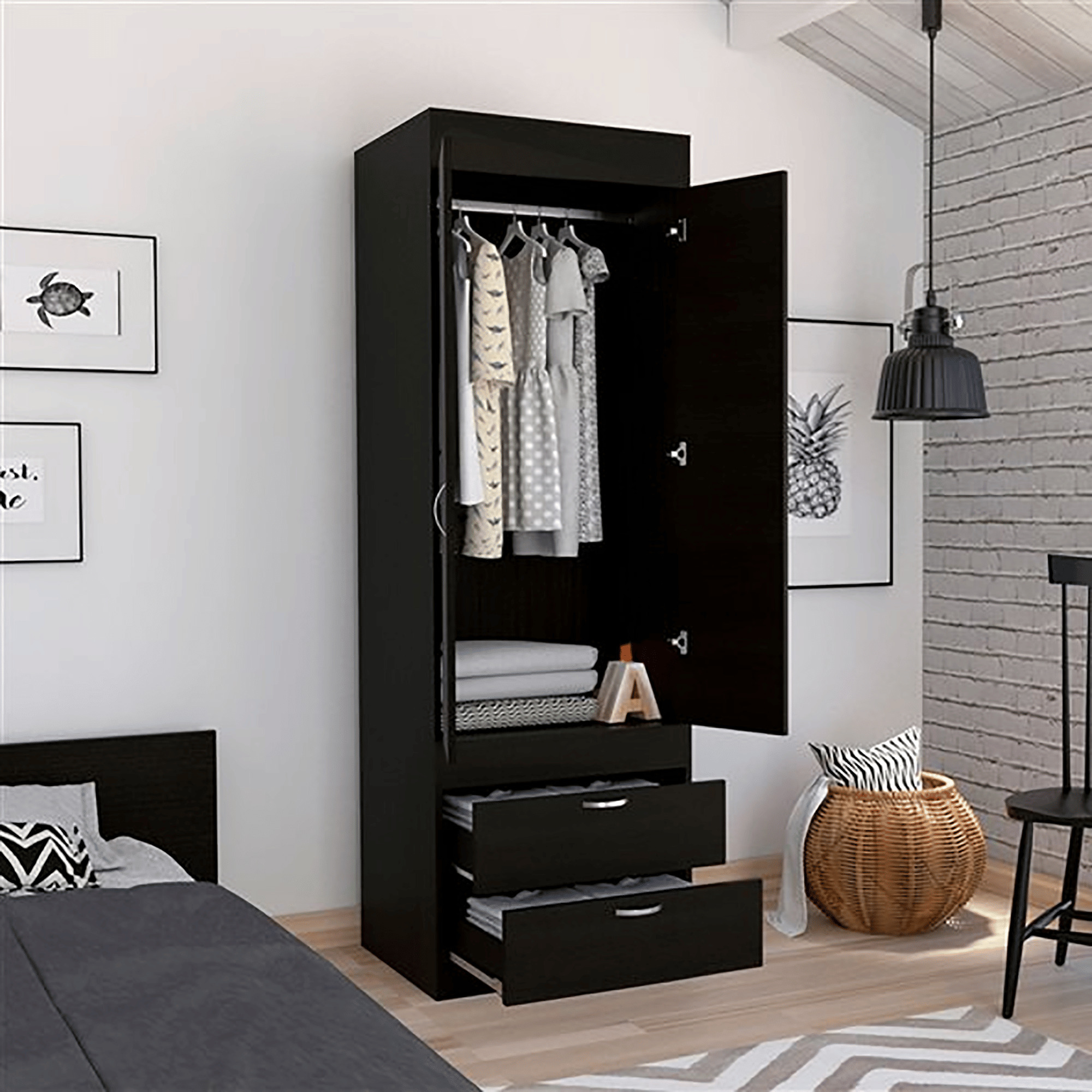 Black Wengue 2-Drawer Armoire