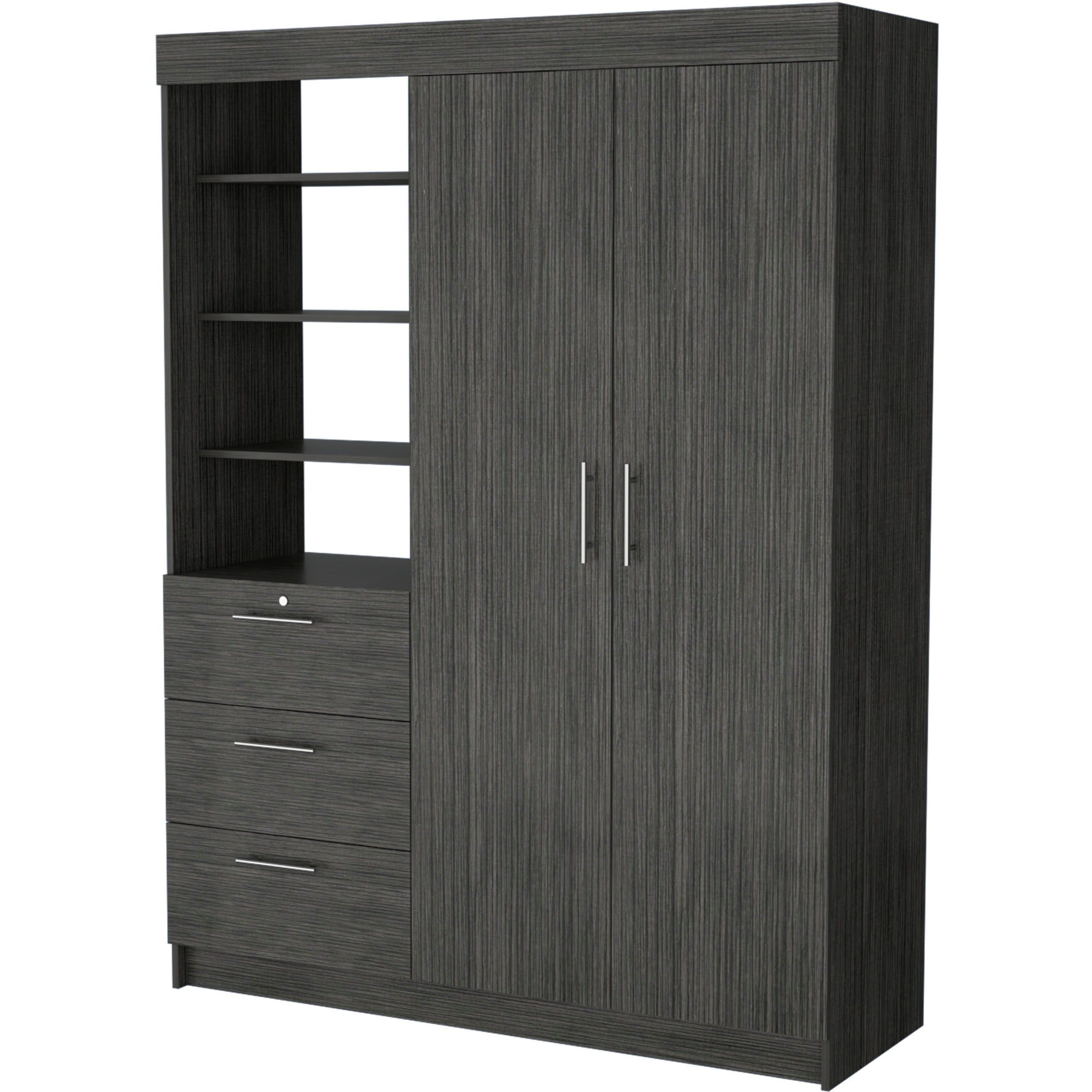 Smokey Oak 3-Tier Shelf Armoire