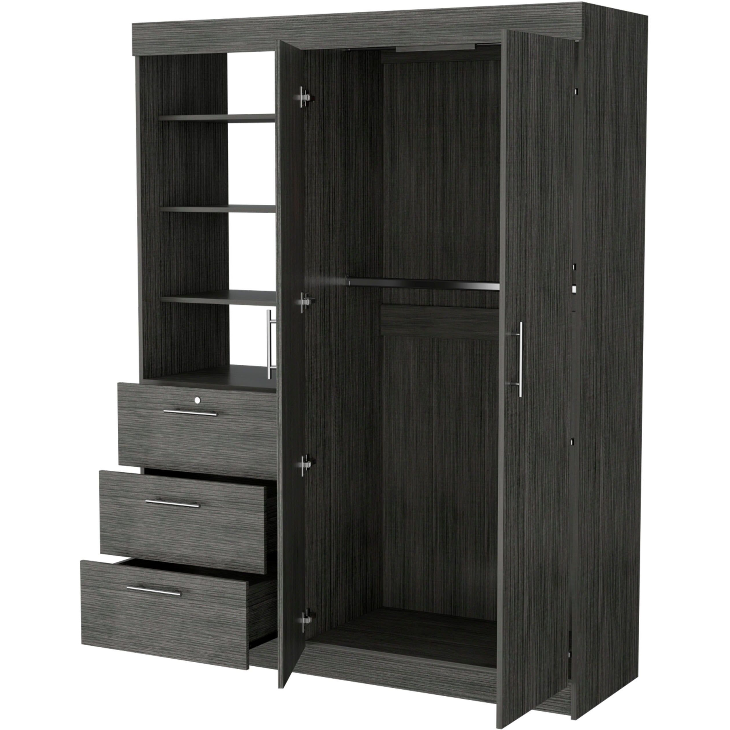 Smokey Oak 3-Tier Shelf Armoire