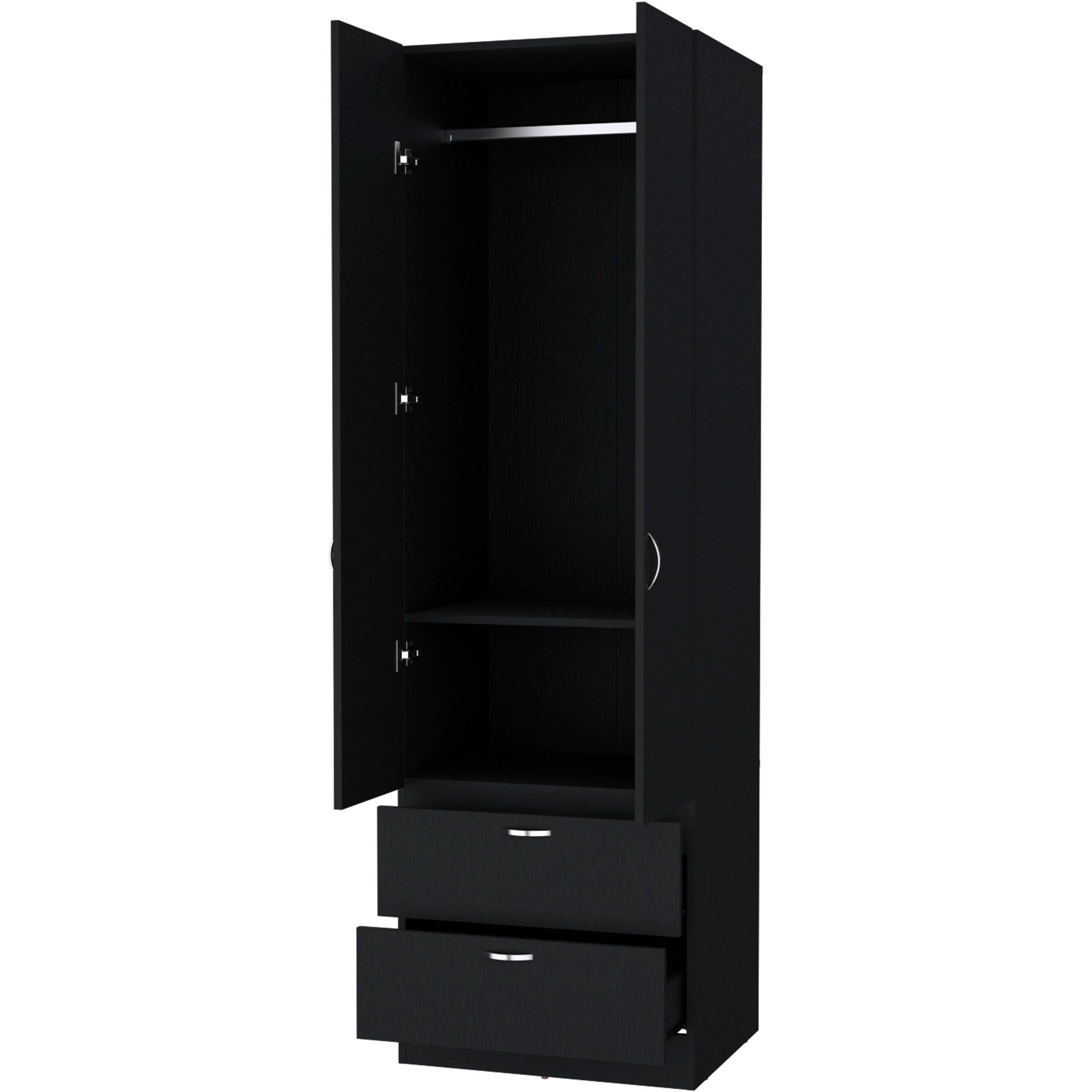 Black 2-Door 2-Drawer Wardrobe