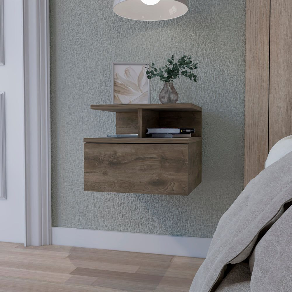 Dark Walnut 2-Tier Shelf Floating Nightstand