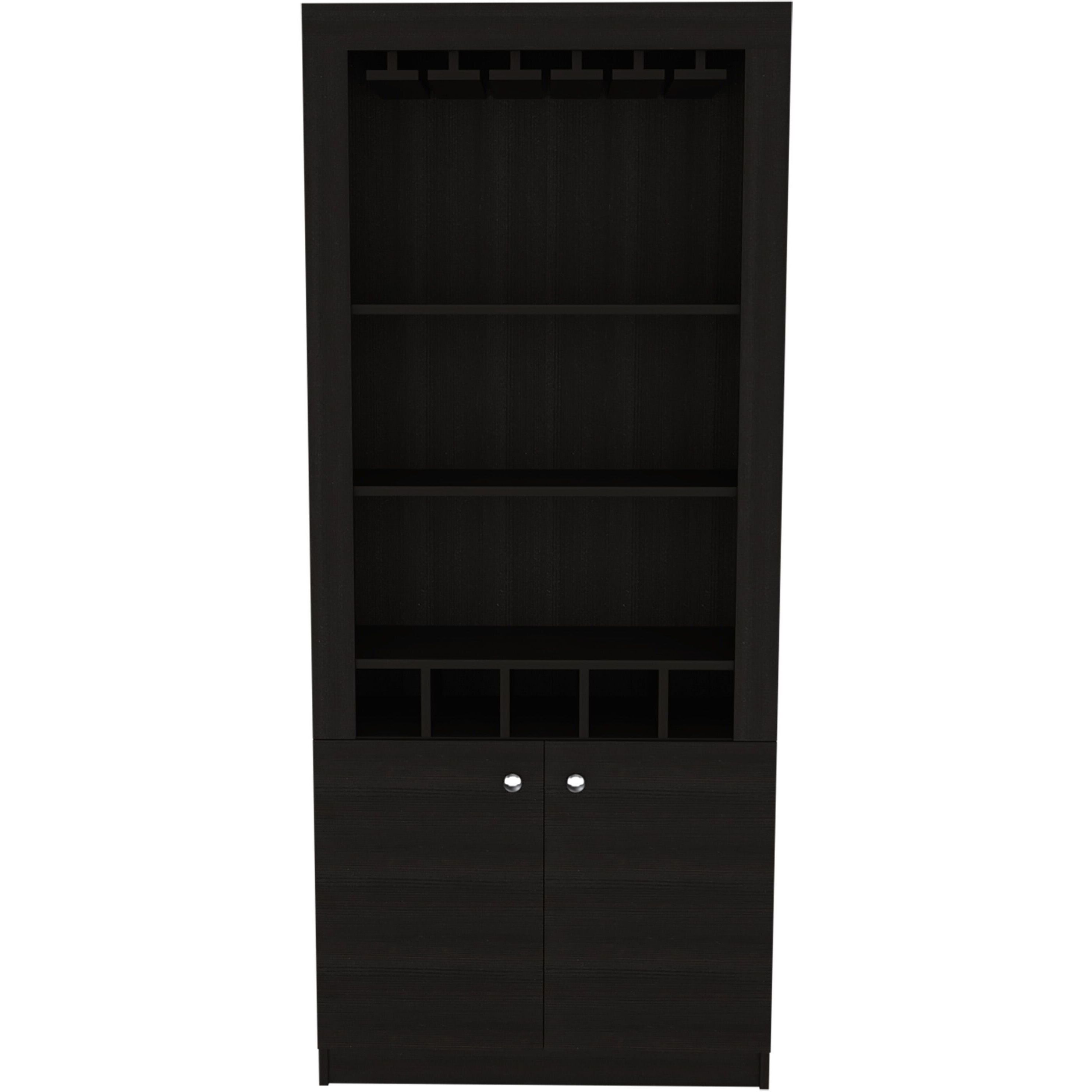 Black Wengue 3-Shelf Rectangle 5-Bottle Bar Cabinet