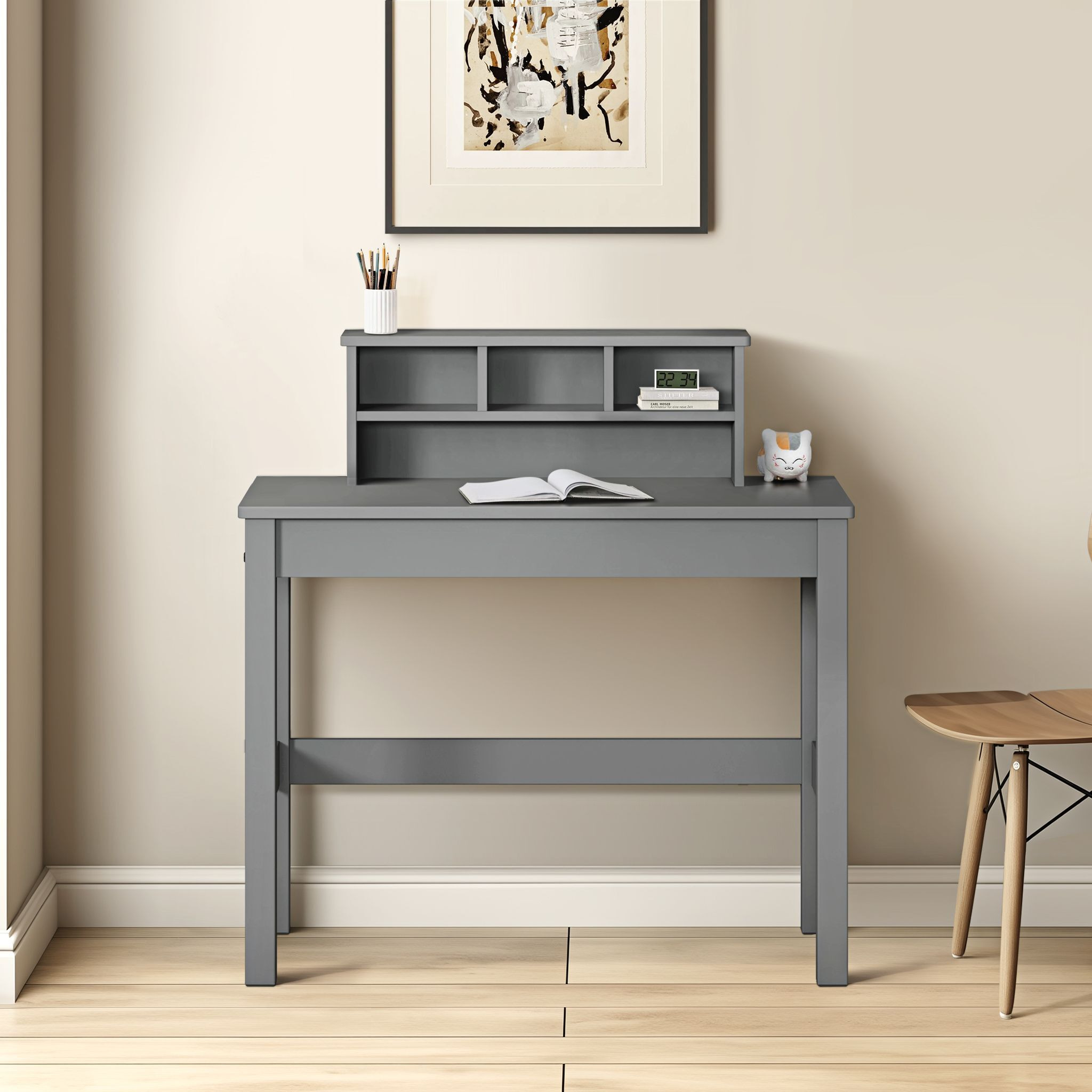 Grey Writing Desk With Hutch