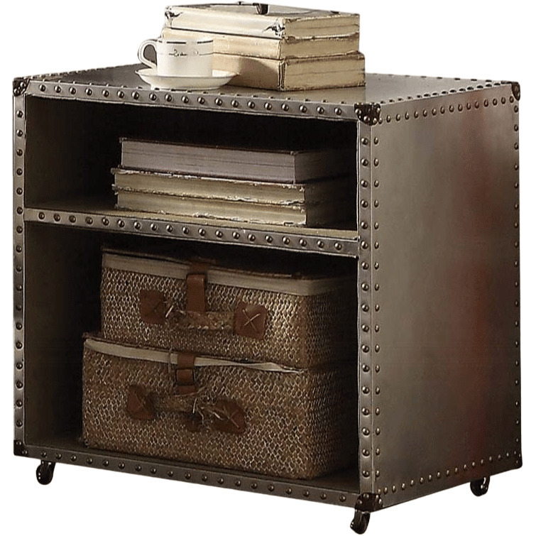 Aluminum 2-Shelf Nightstand With Nailhead Trim And Casters