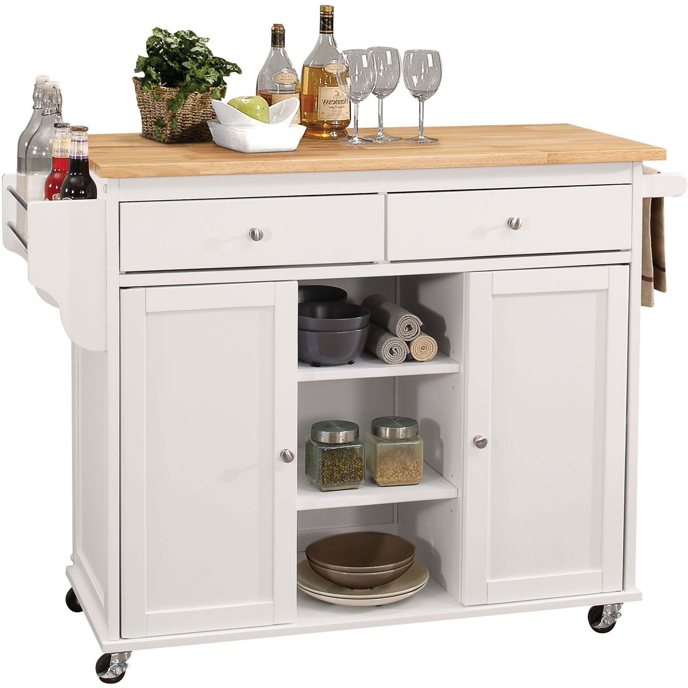 Natural And White 2-Door Kitchen Cart With 2 Drawers