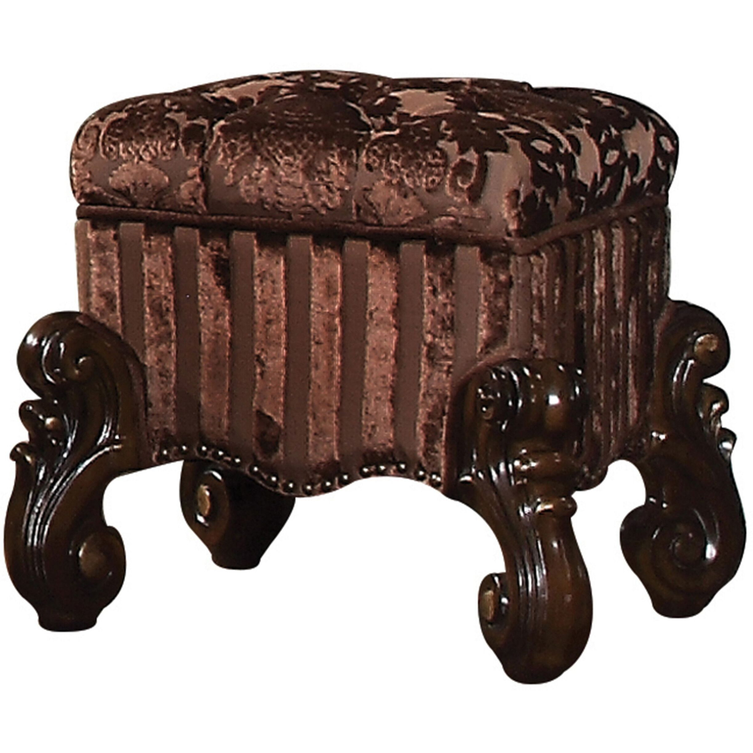 Brown And Cherry Oak Vanity Stool With Nailhead Trim