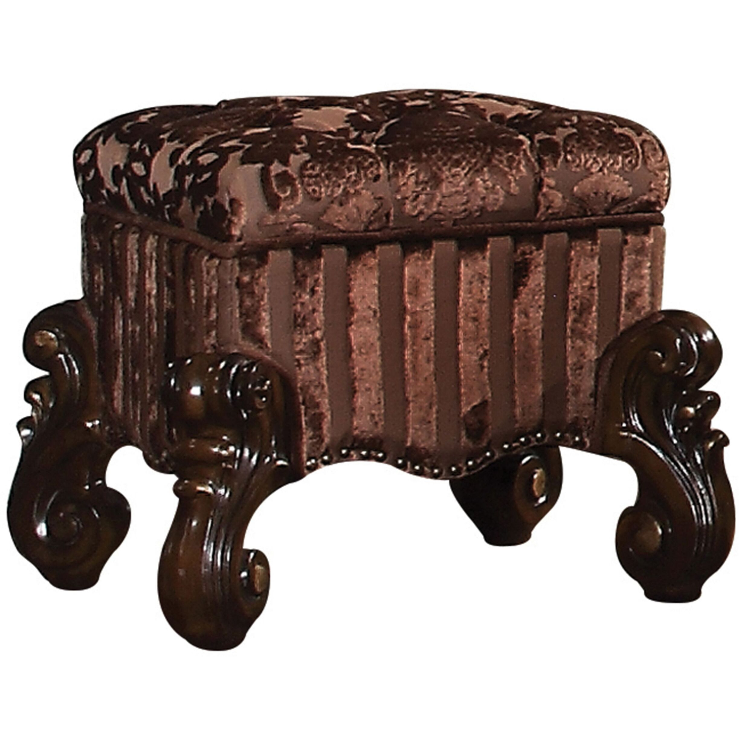 Brown And Cherry Oak Vanity Stool With Nailhead Trim