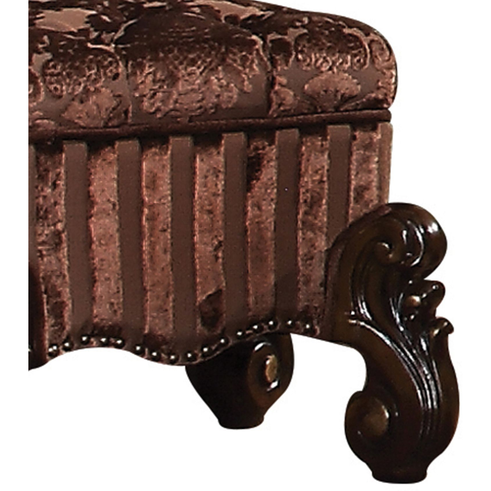 Brown And Cherry Oak Vanity Stool With Nailhead Trim