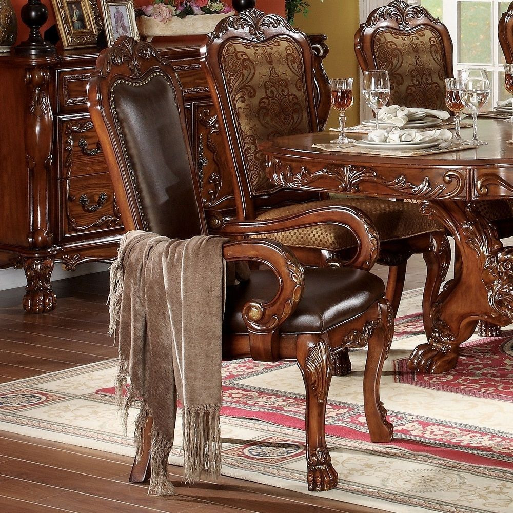 Brown And Cherry Oak Arm Chair With Nailhead Trim (Set Of 2)