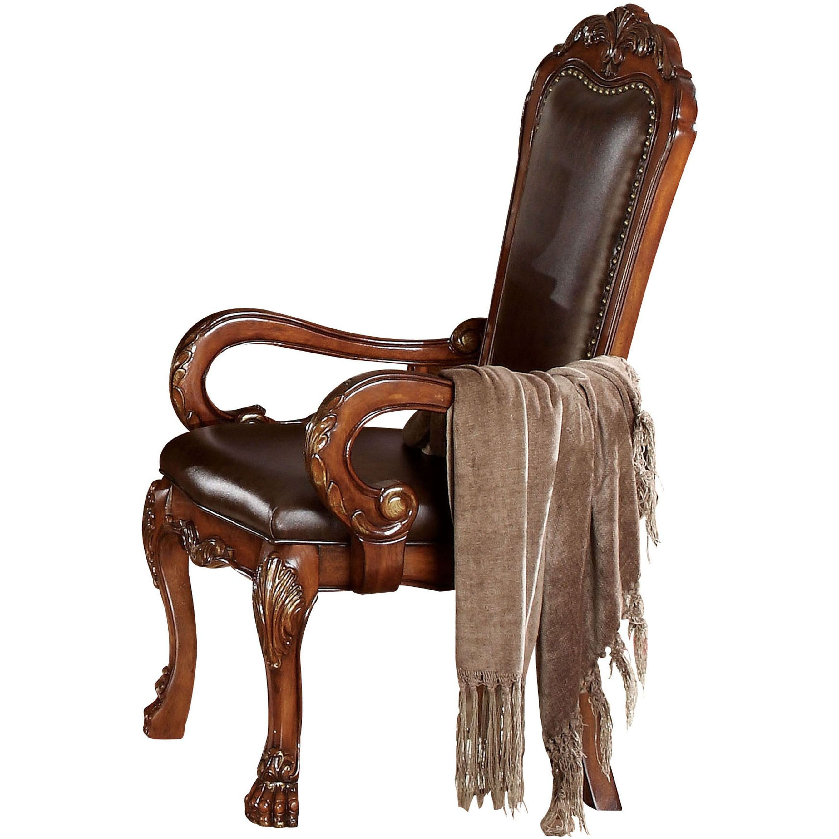 Brown And Cherry Oak Arm Chair With Nailhead Trim (Set Of 2)