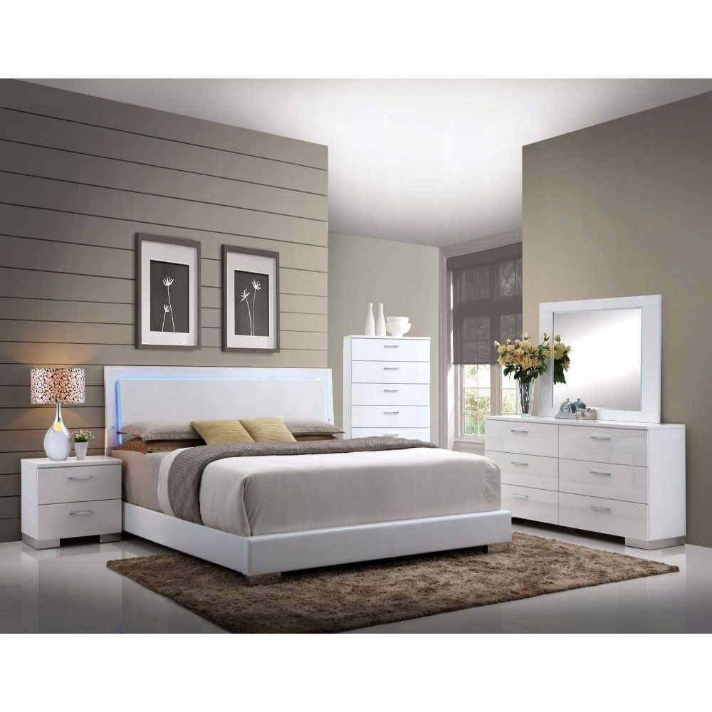 White Queen Bed With Led Light Headboard