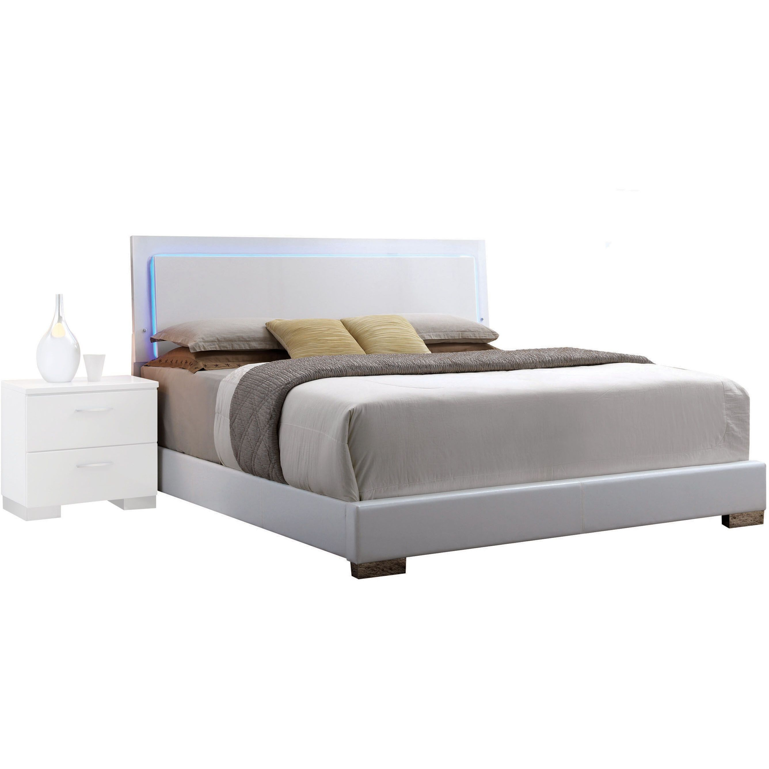 White Queen Bed With Led Light Headboard