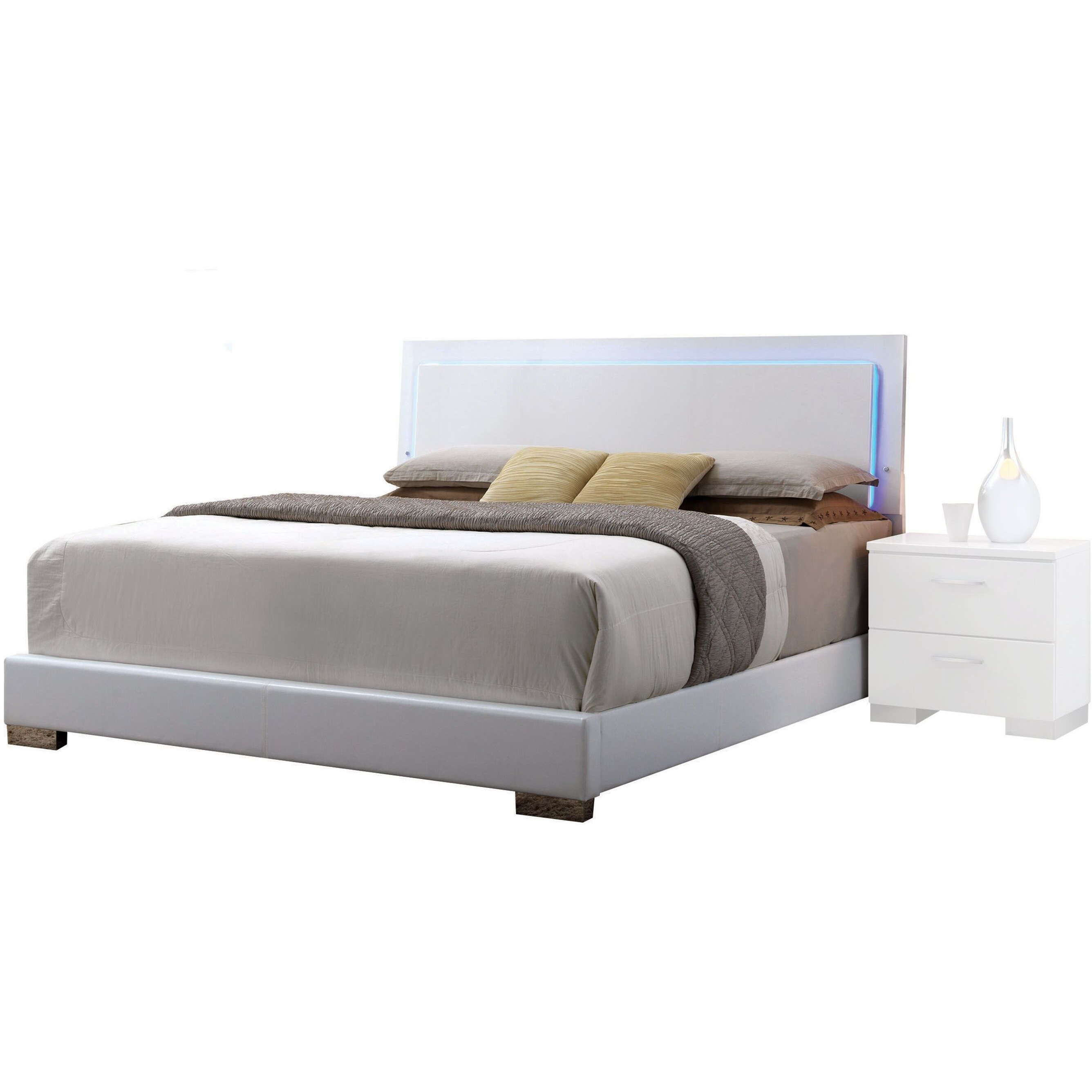 White Queen Bed With Led Light Headboard