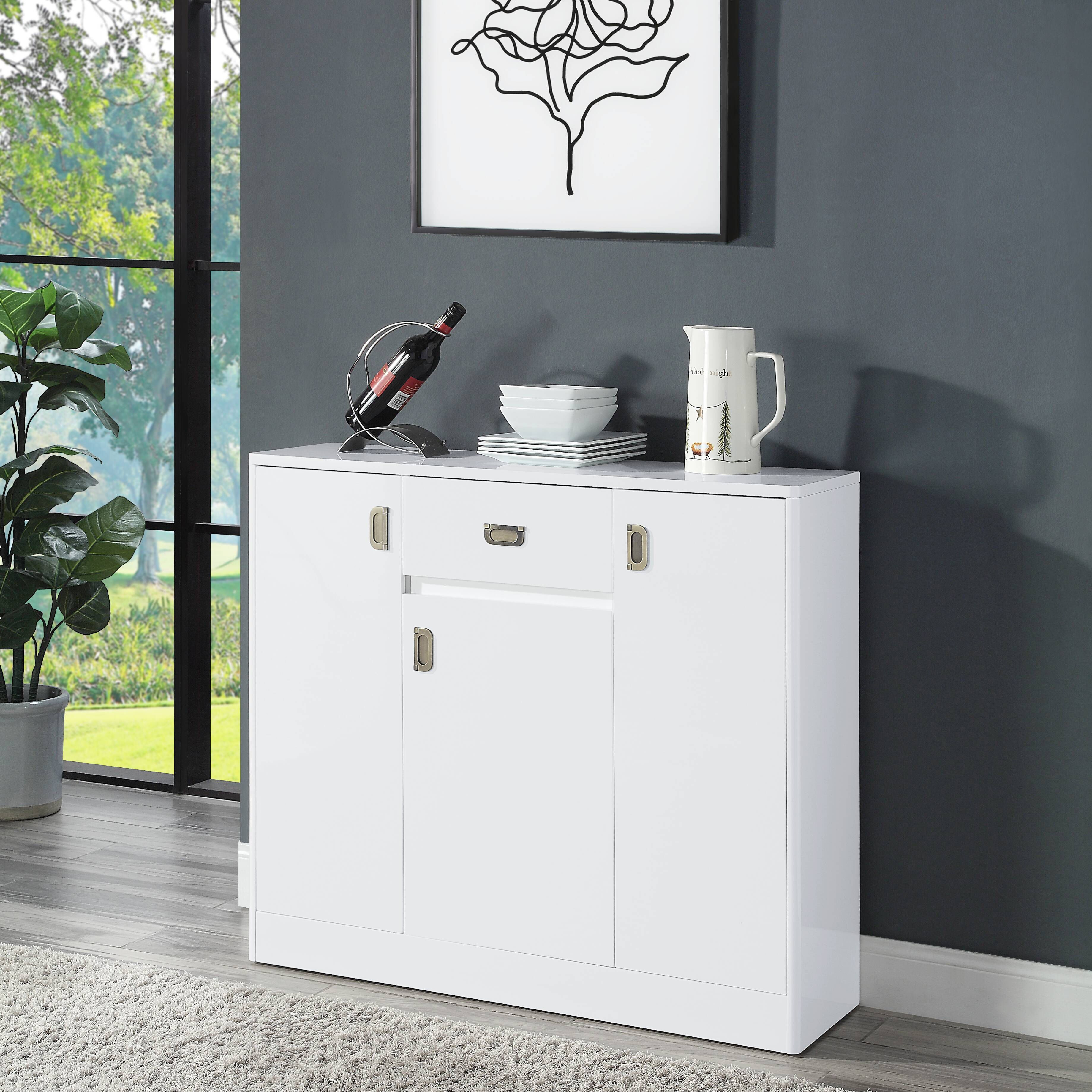 White High Gloss 3-Door Server With Drawer