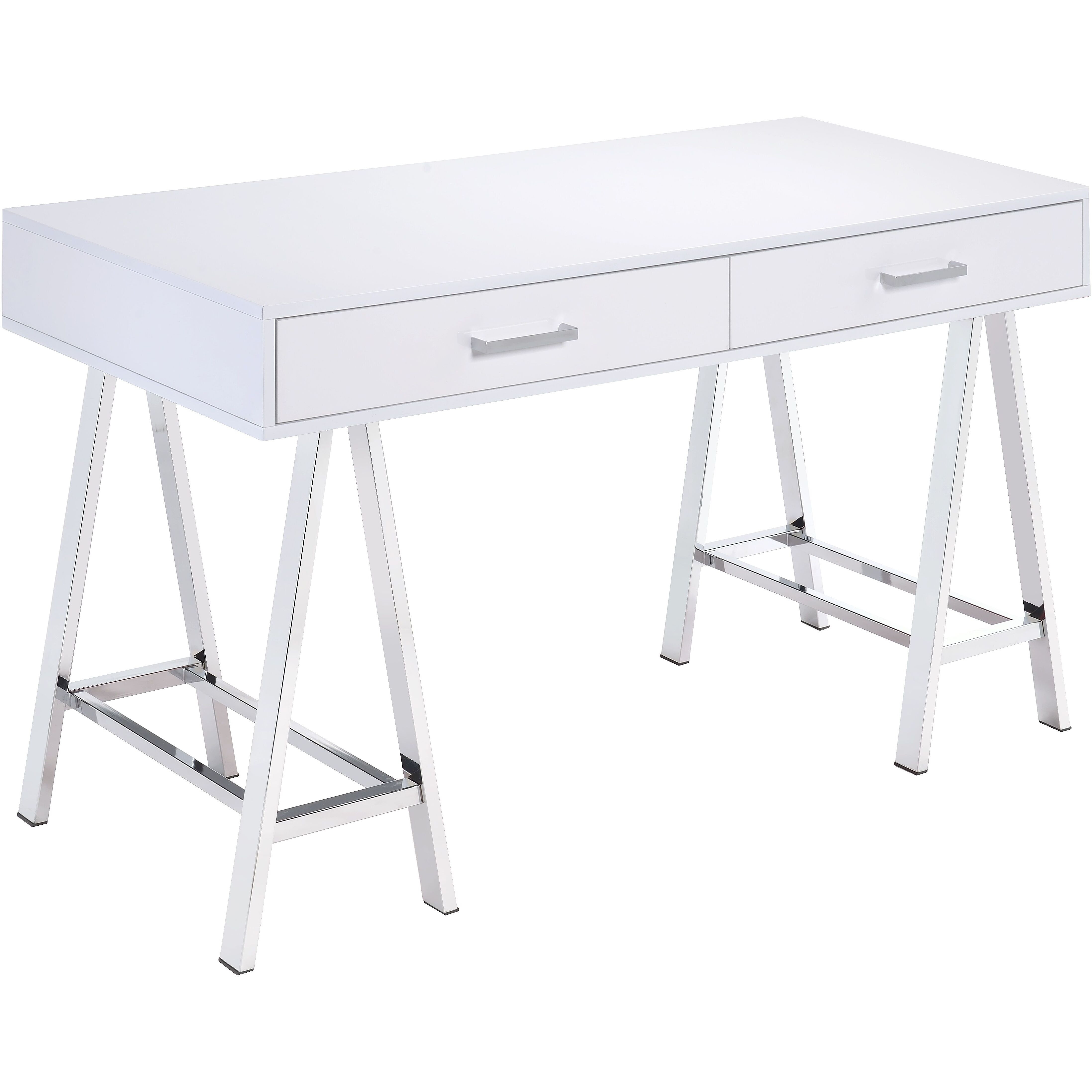 White High Gloss And Chrome Writing Desk With Usb Port