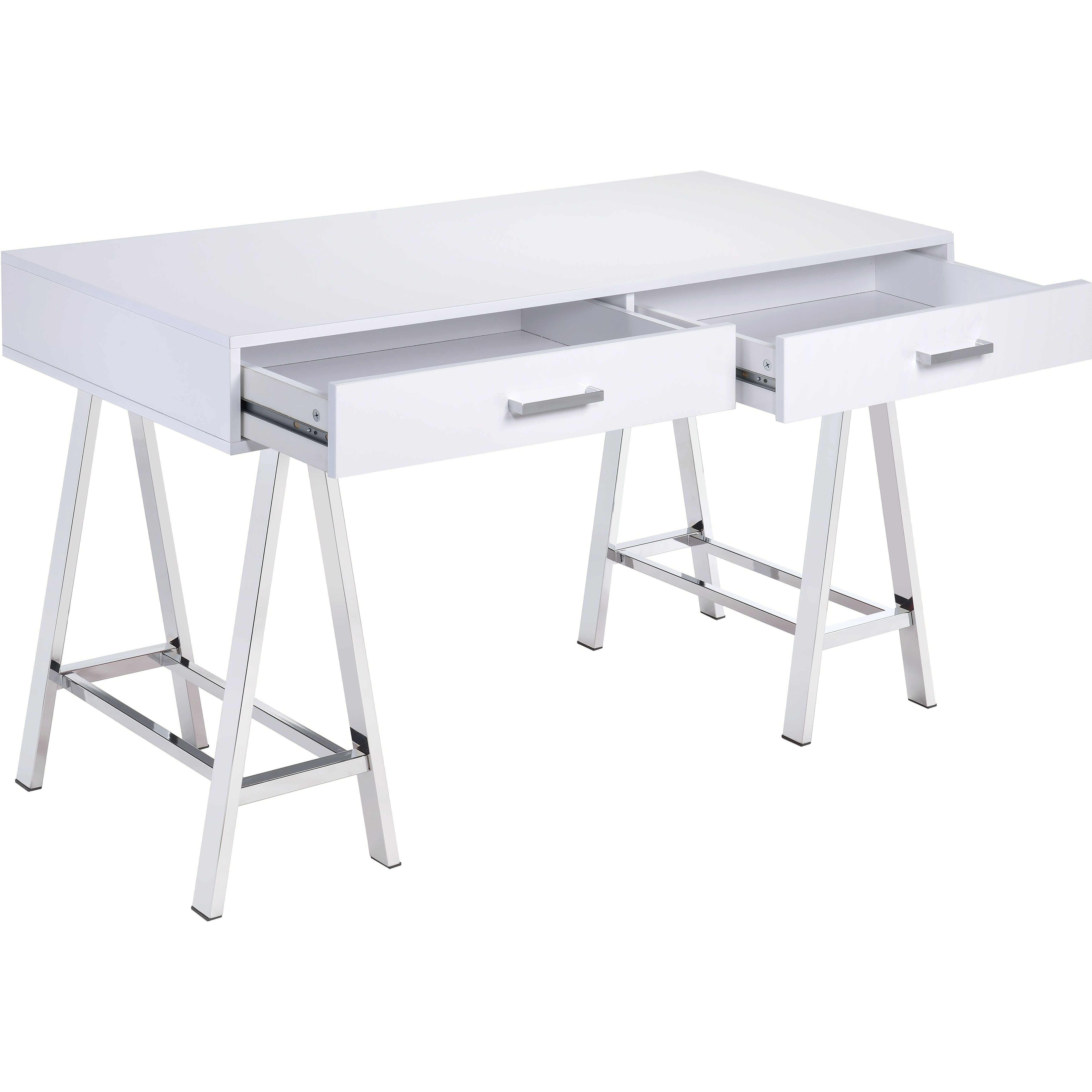 White High Gloss And Chrome Writing Desk With Usb Port