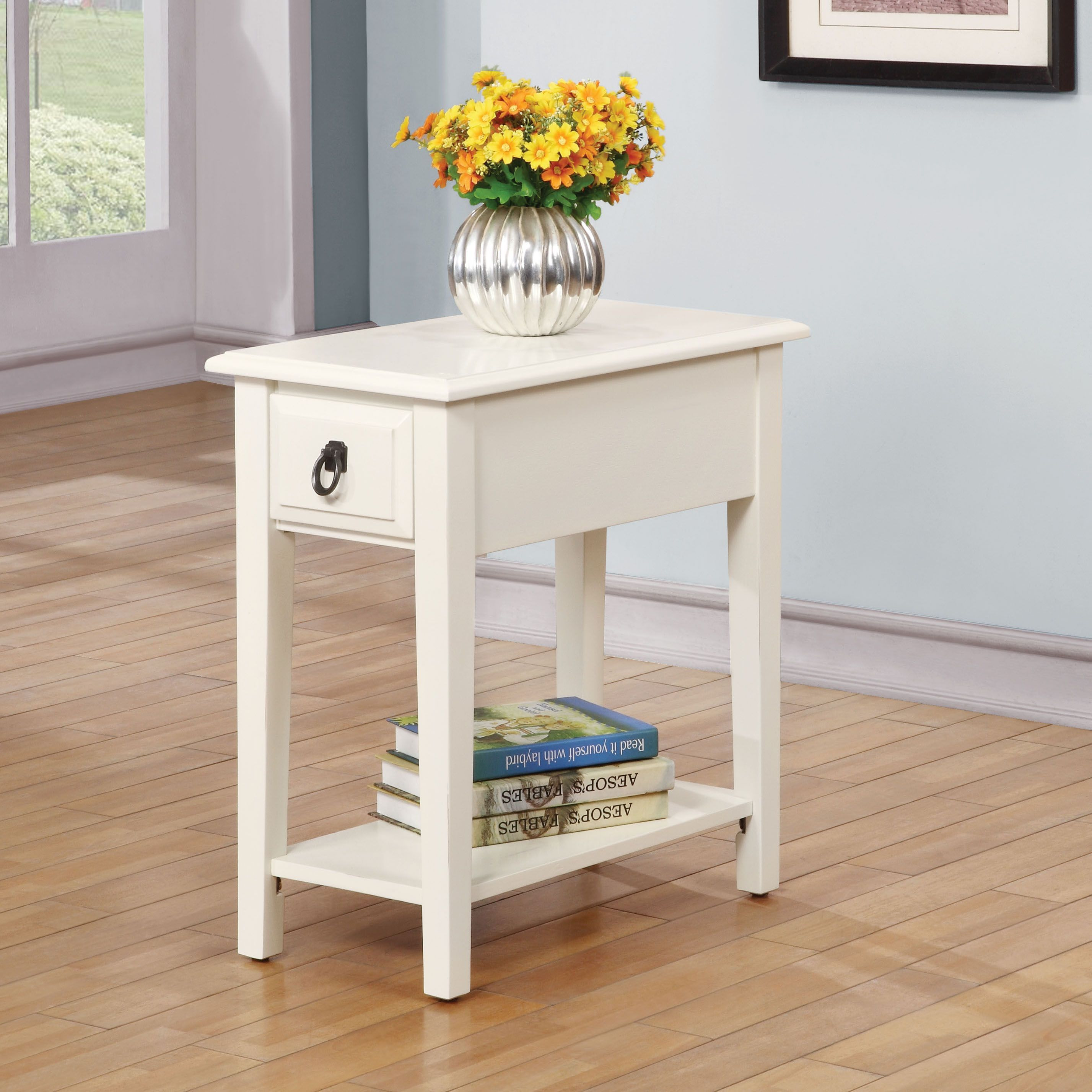 White 1-Drawer Accent Table With Shelf