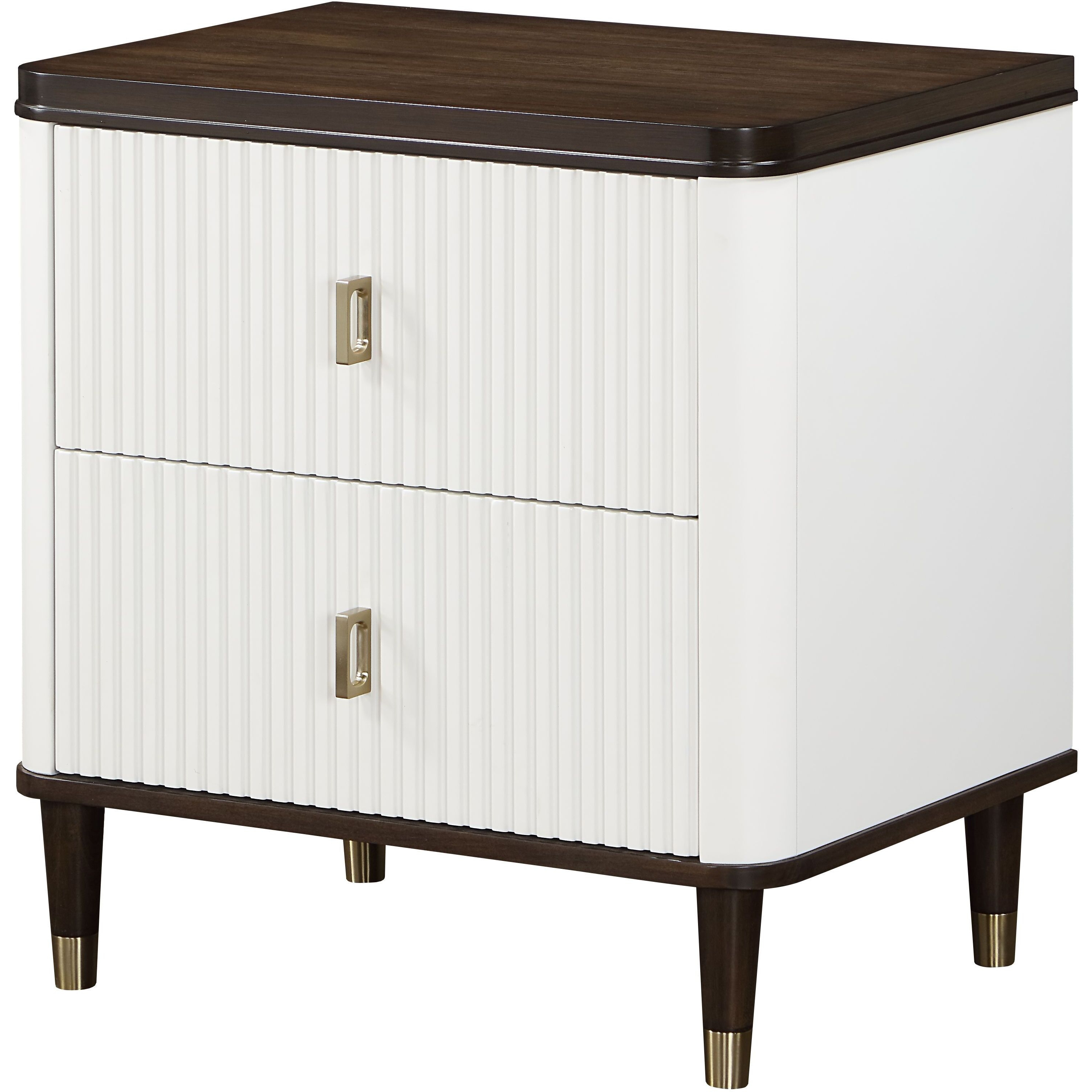 White And Brown 2-Drawer Nightstand With Usb Port