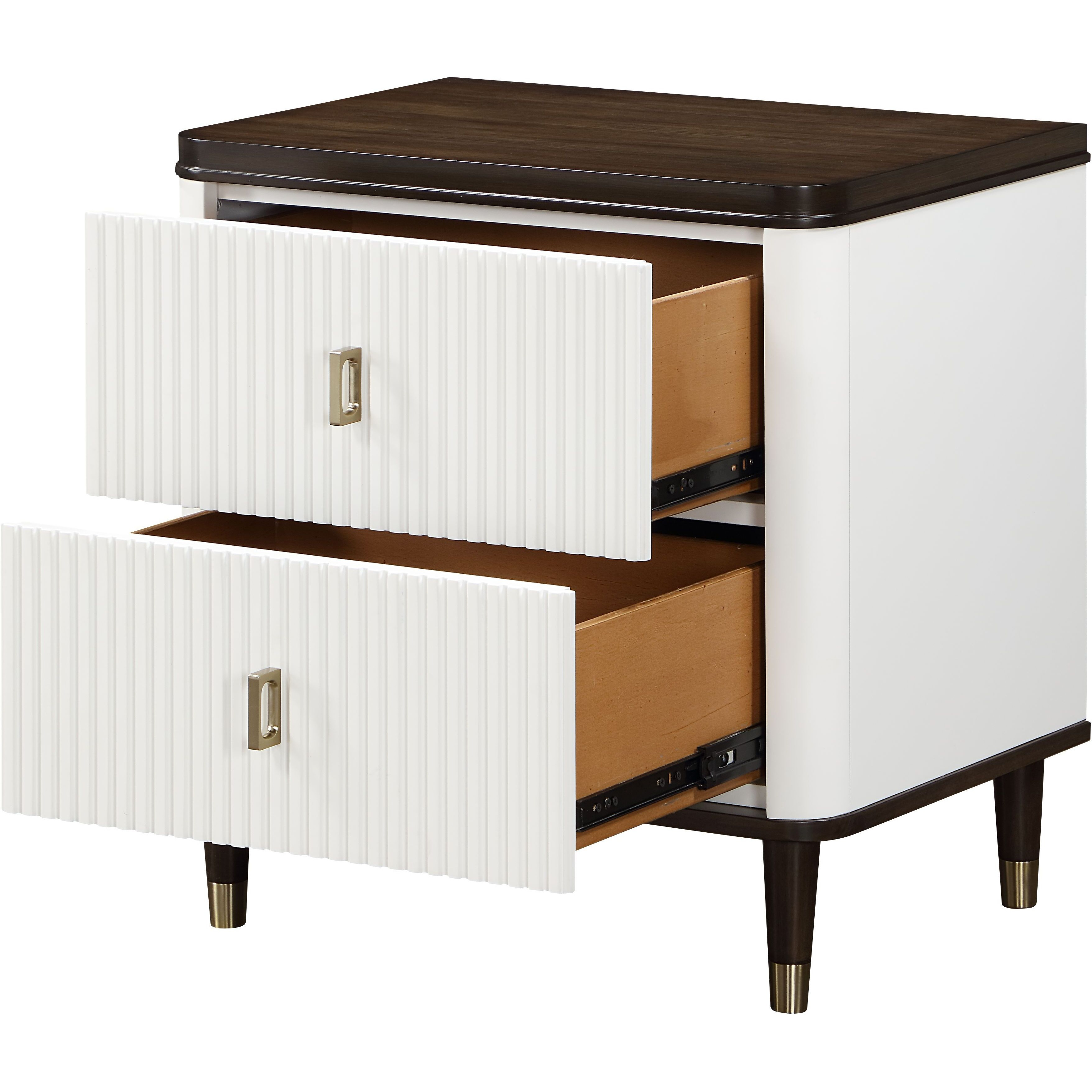 White And Brown 2-Drawer Nightstand With Usb Port