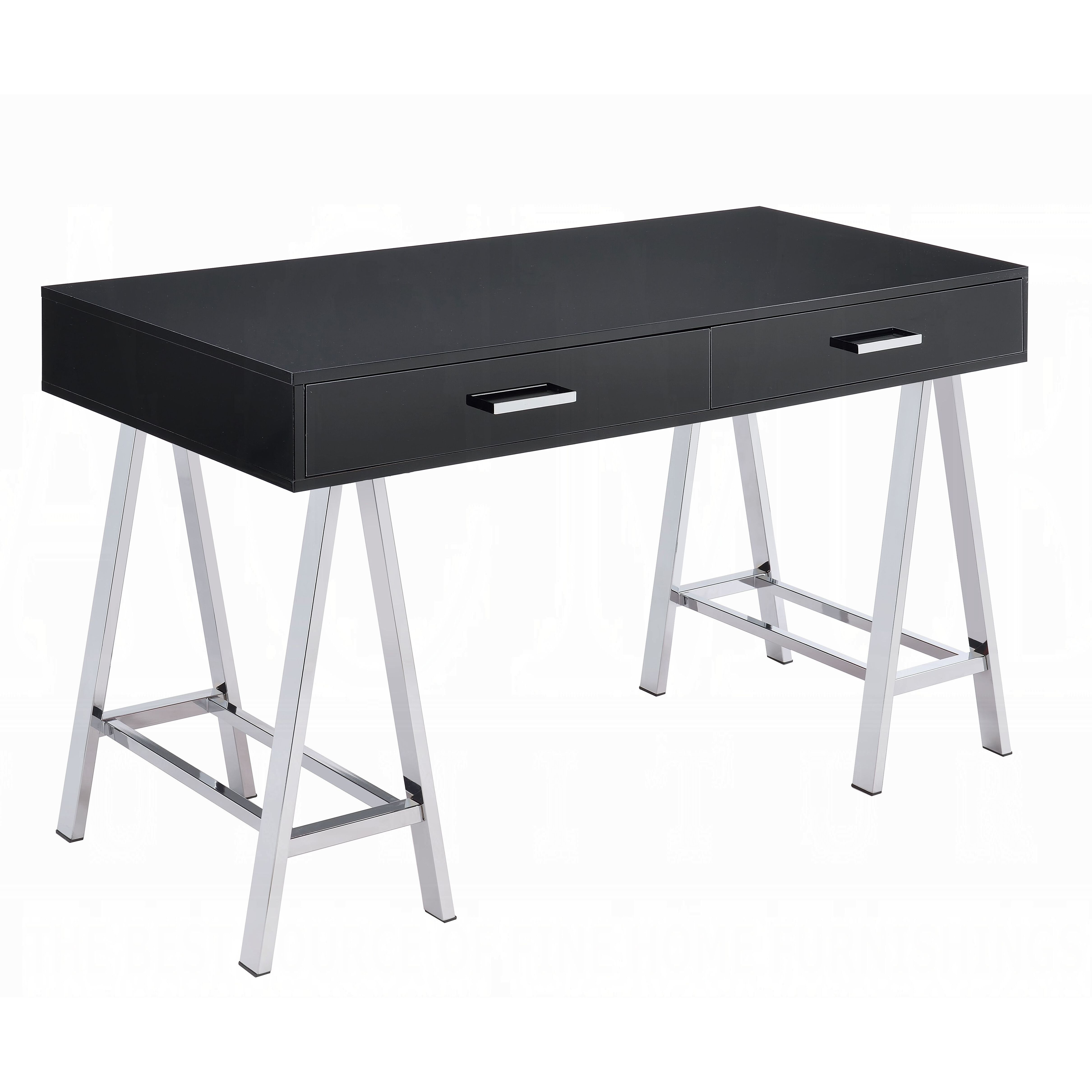 Black High Gloss And Chrome 2-Drawer Writing Desk