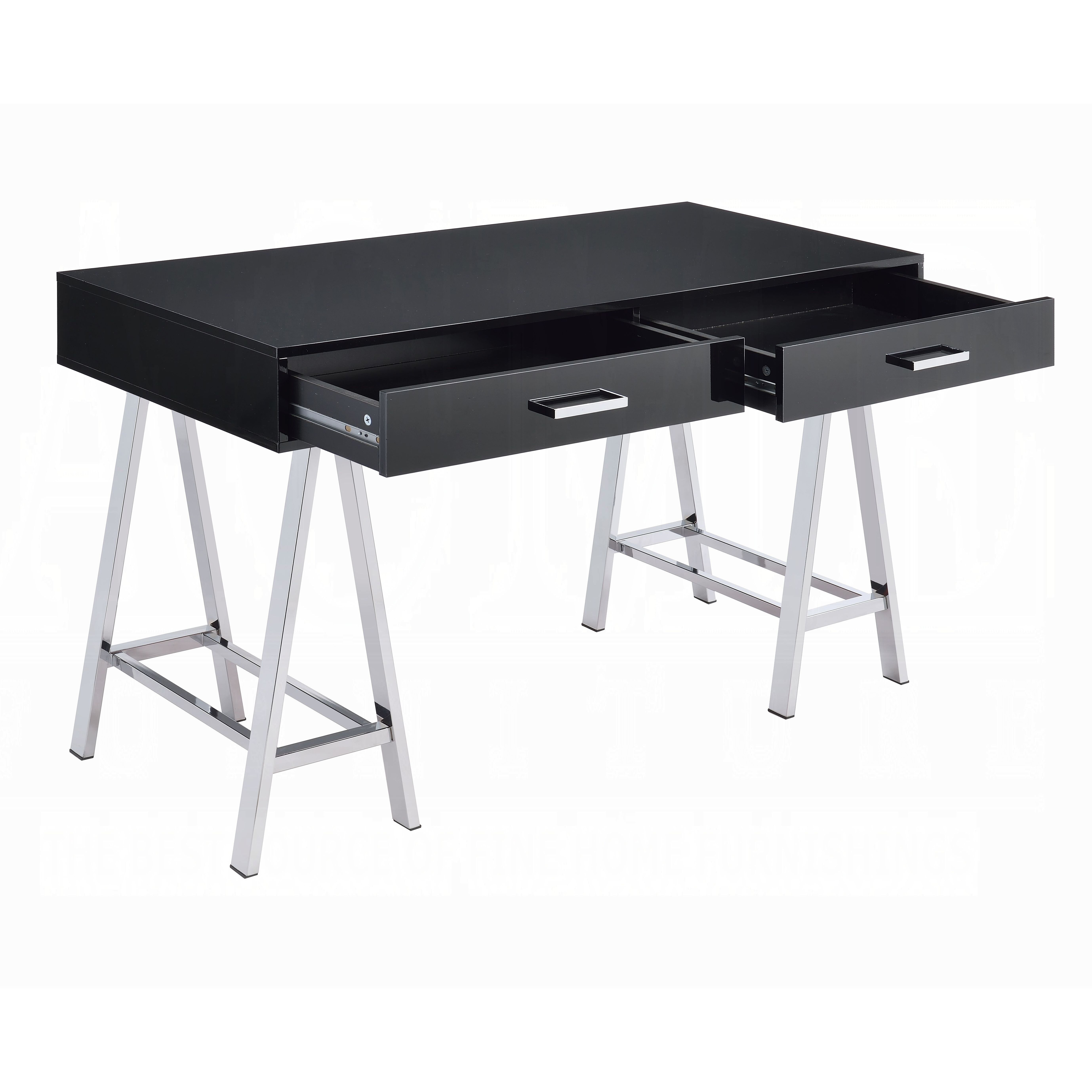 Black High Gloss And Chrome 2-Drawer Writing Desk