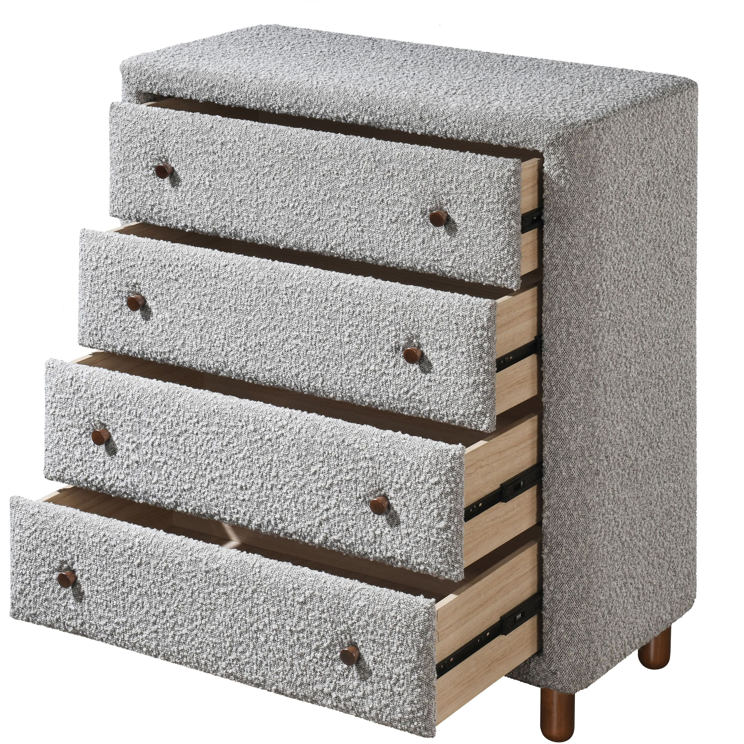 Grey 4-Drawer Upholstered Chest