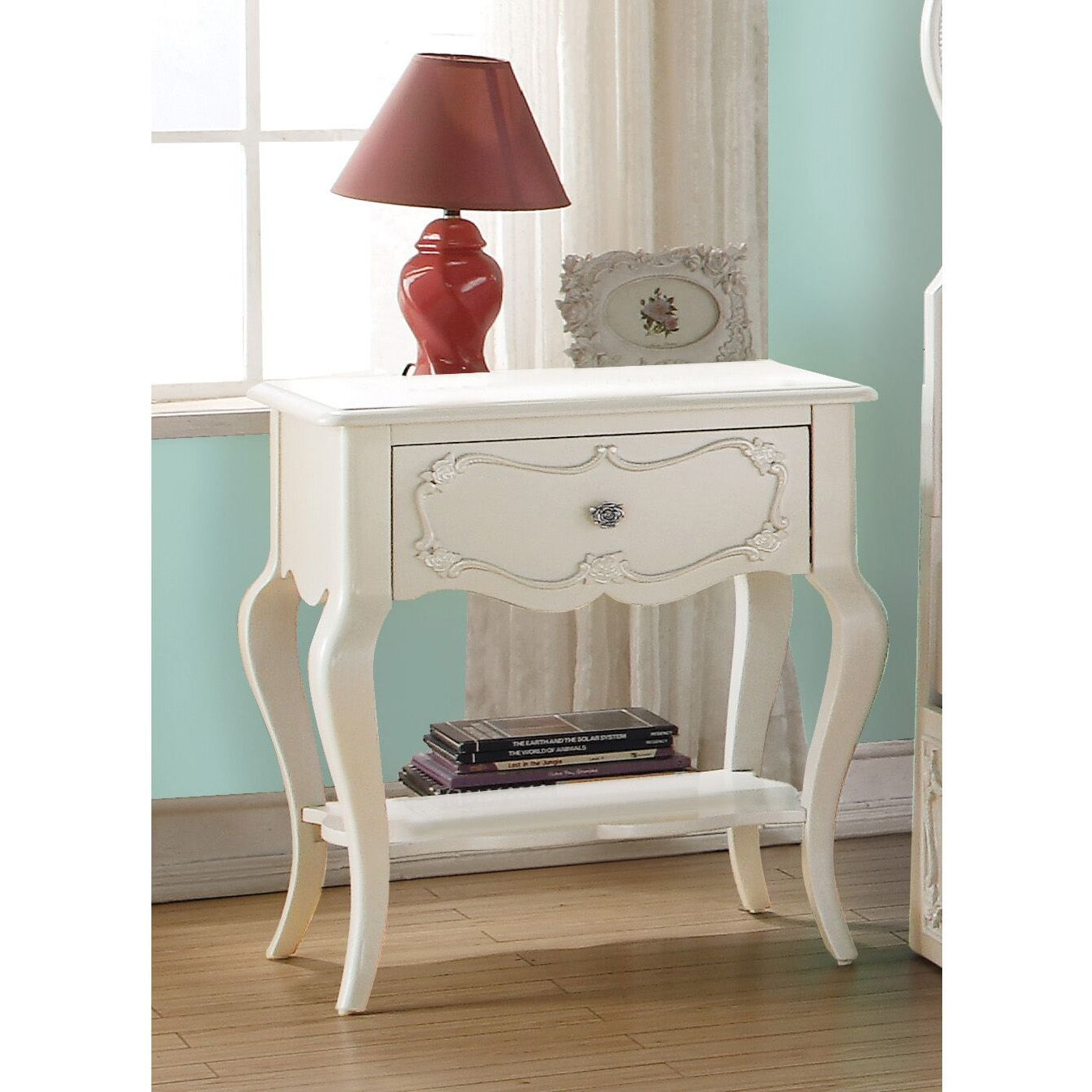 Pearl White 1-Drawer Nightstand With Shelf