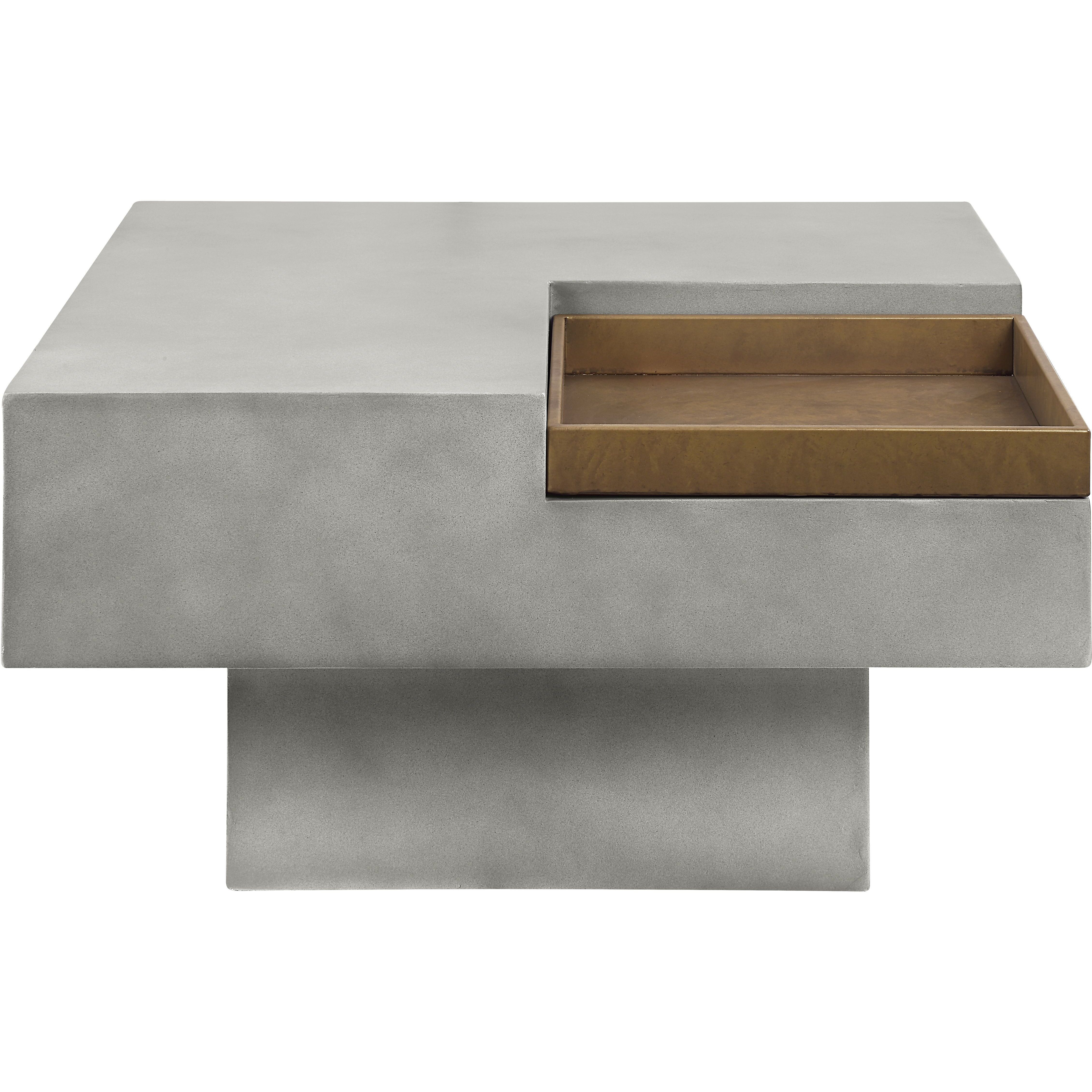 Weathered Grey Coffee Table With Square Top And Pedestal Base