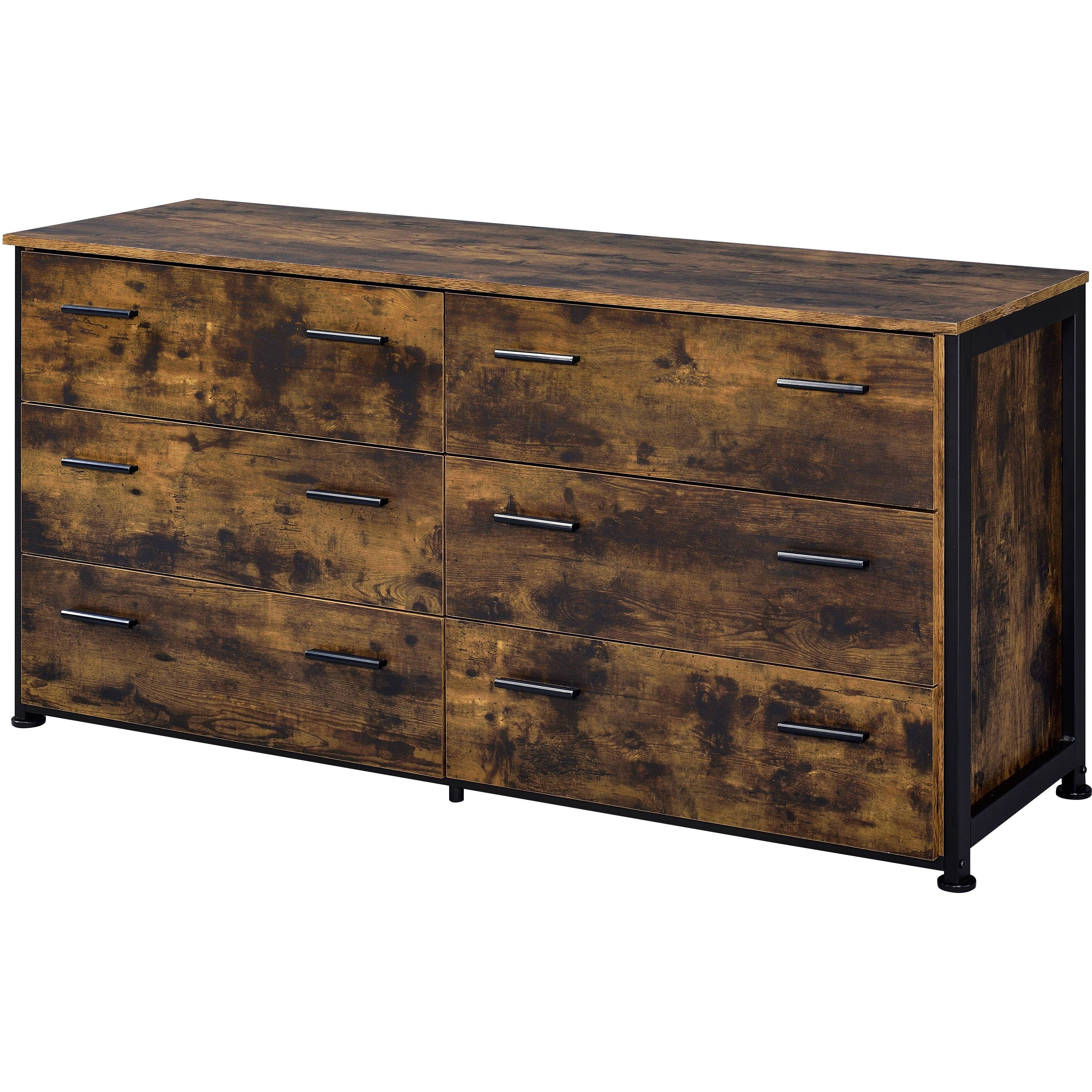 Rustic Oak And Black 6-Drawer Dresser