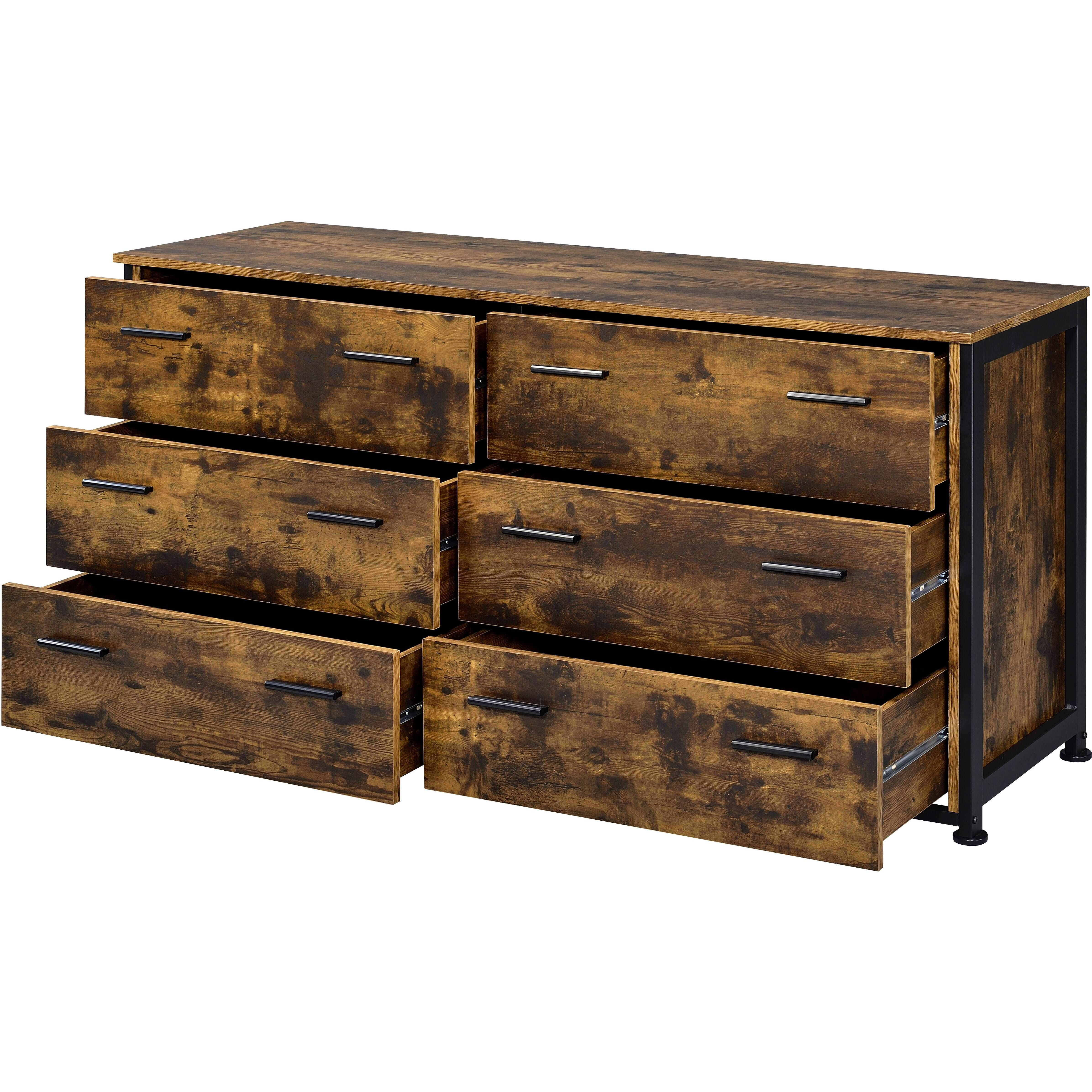 Rustic Oak And Black 6-Drawer Dresser