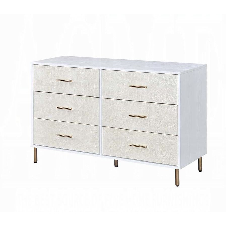 White And Champagne 6-Drawer Dresser