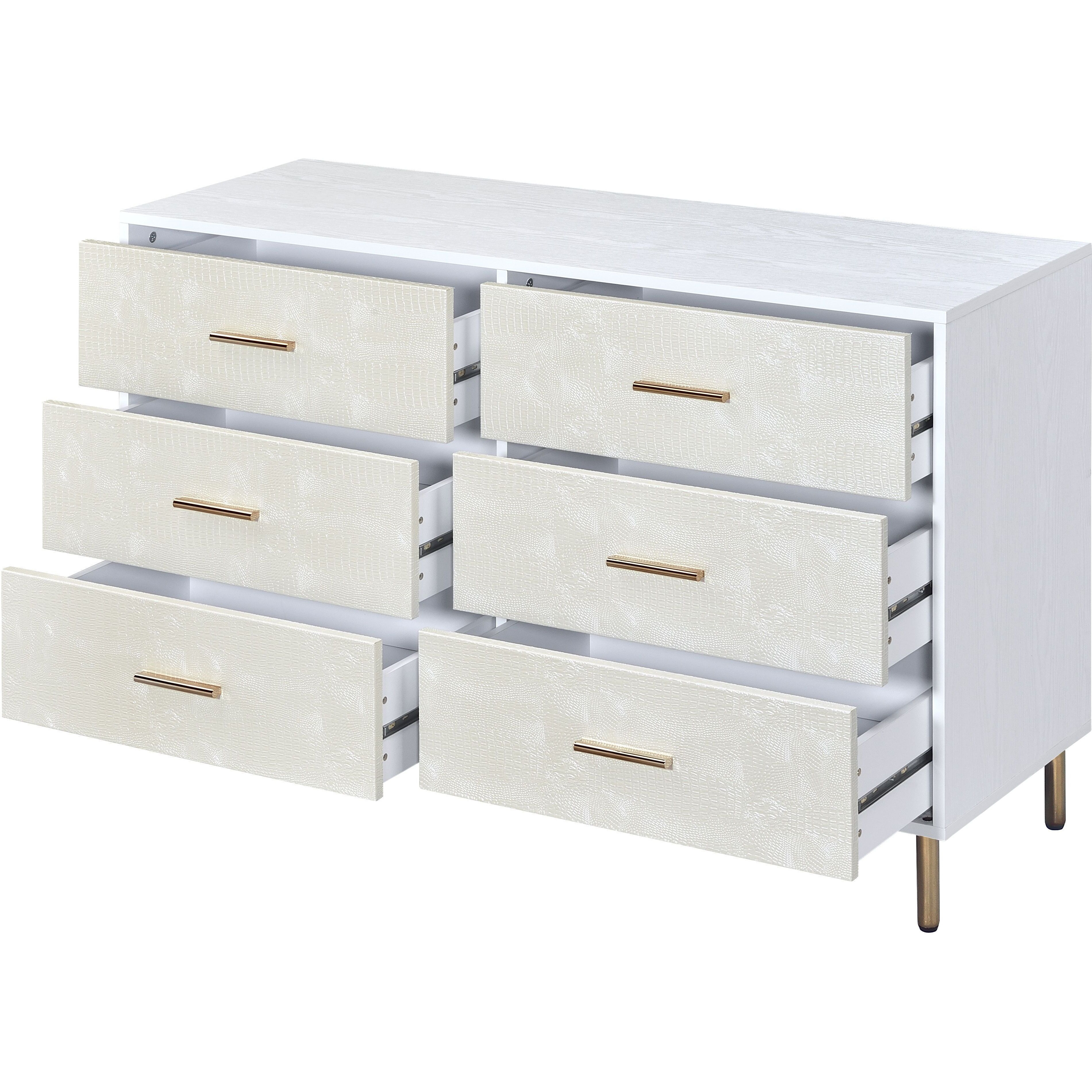 White And Champagne 6-Drawer Dresser