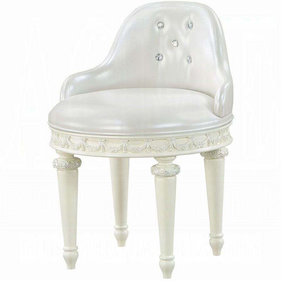 Ivory Swivel Vanity Chair With Tufted Back