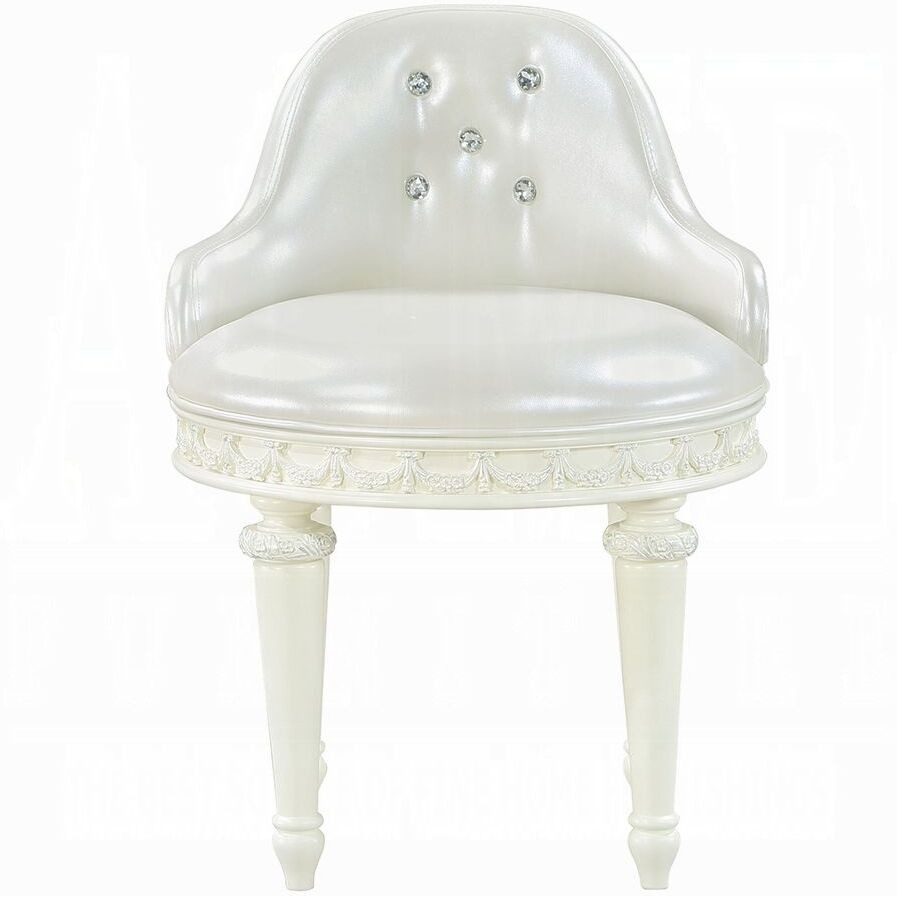 Ivory Swivel Vanity Chair With Tufted Back