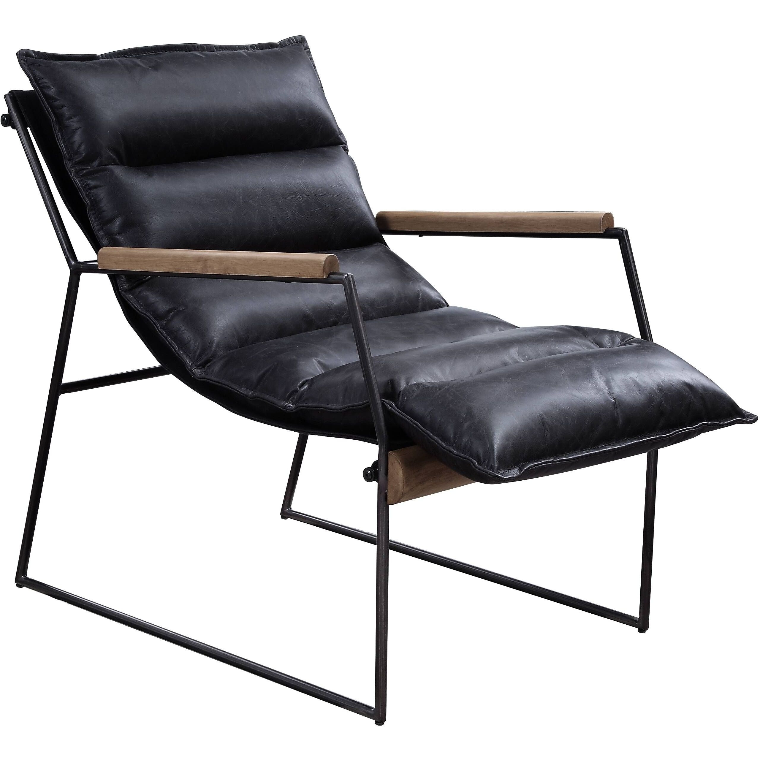 Distress Espresso And Matt Iron Accent Chair With Sled Base