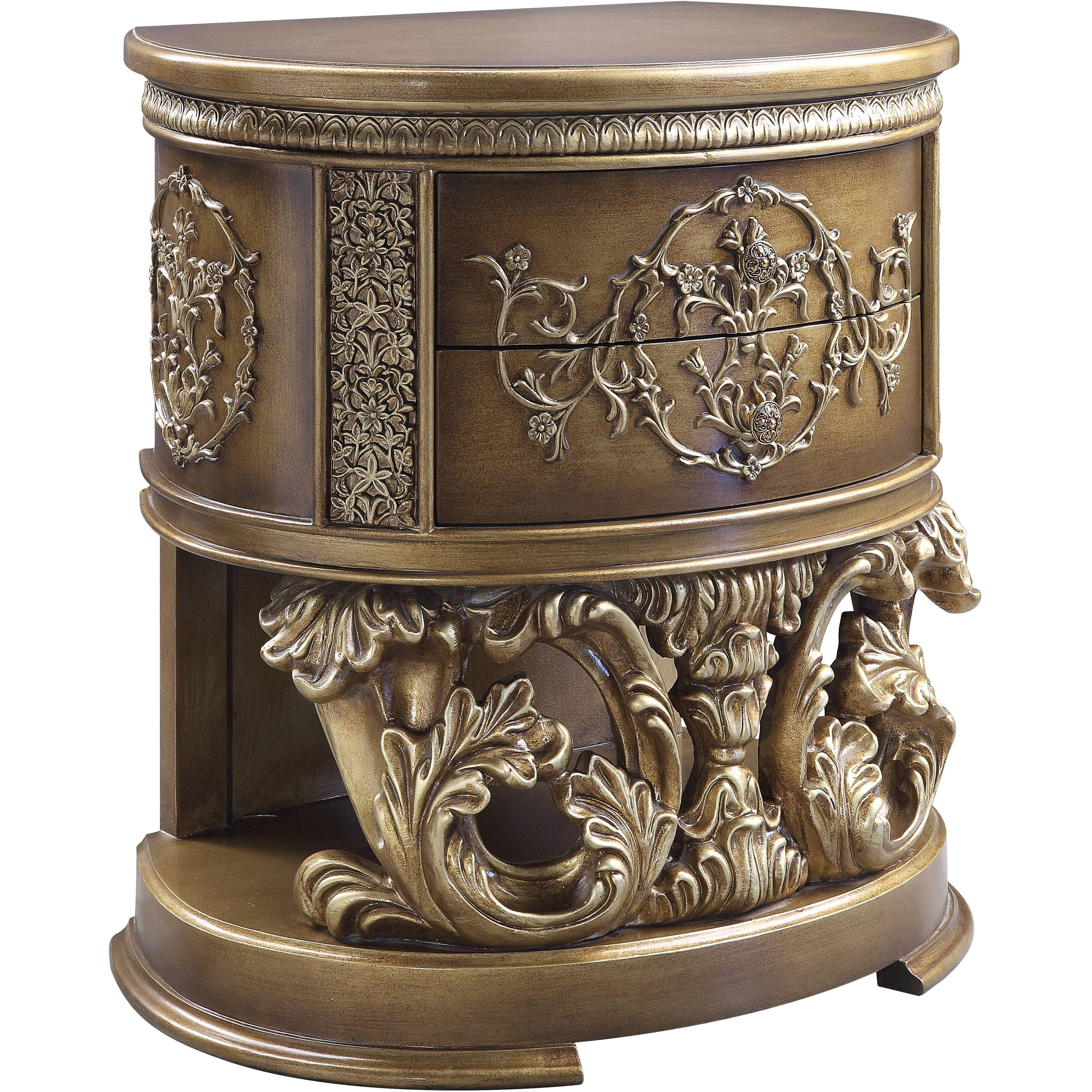 Brown And Gold 2-Drawer Nightstand