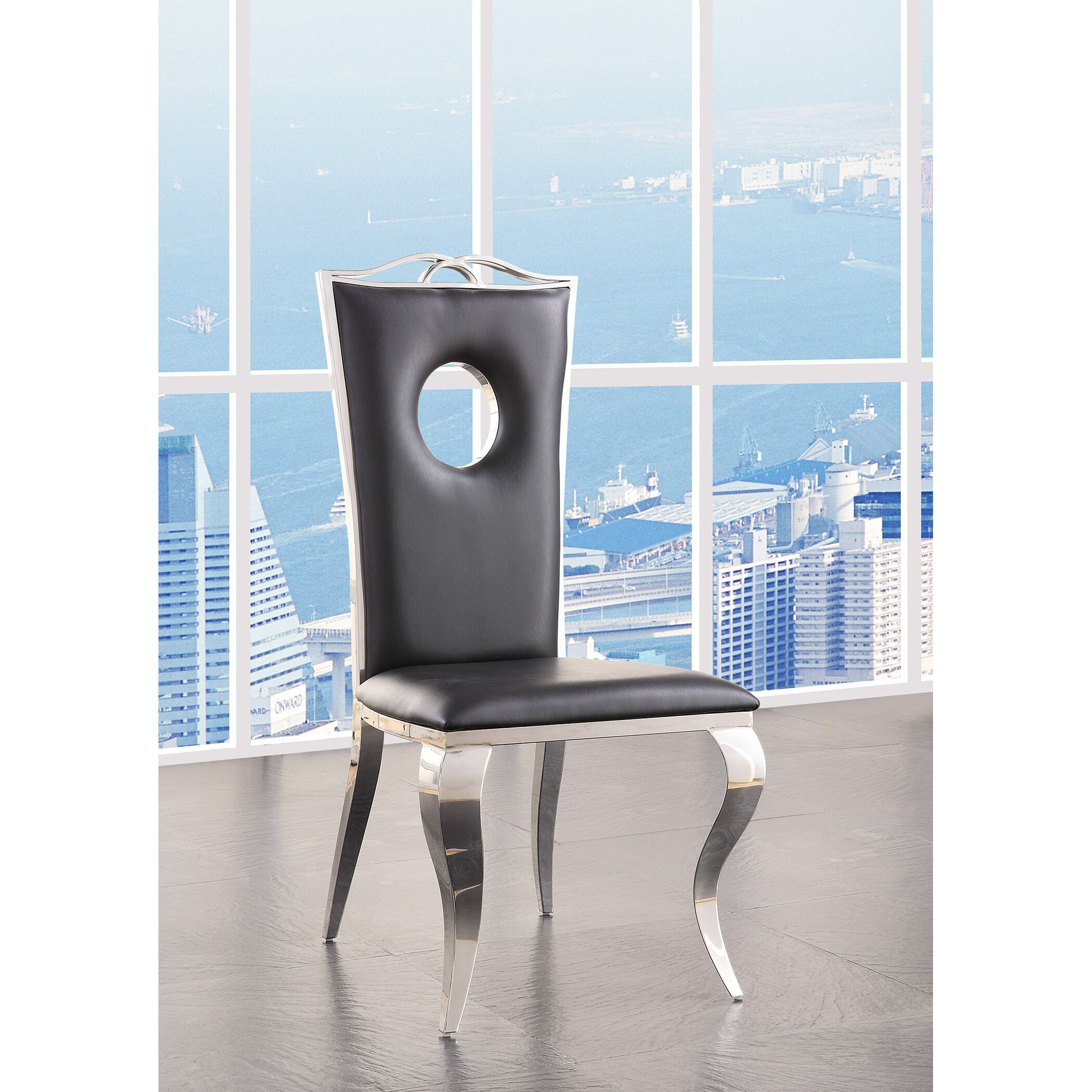 Black And Stainless Steel Side Chair With Cut-Out Back (Set Of 2)