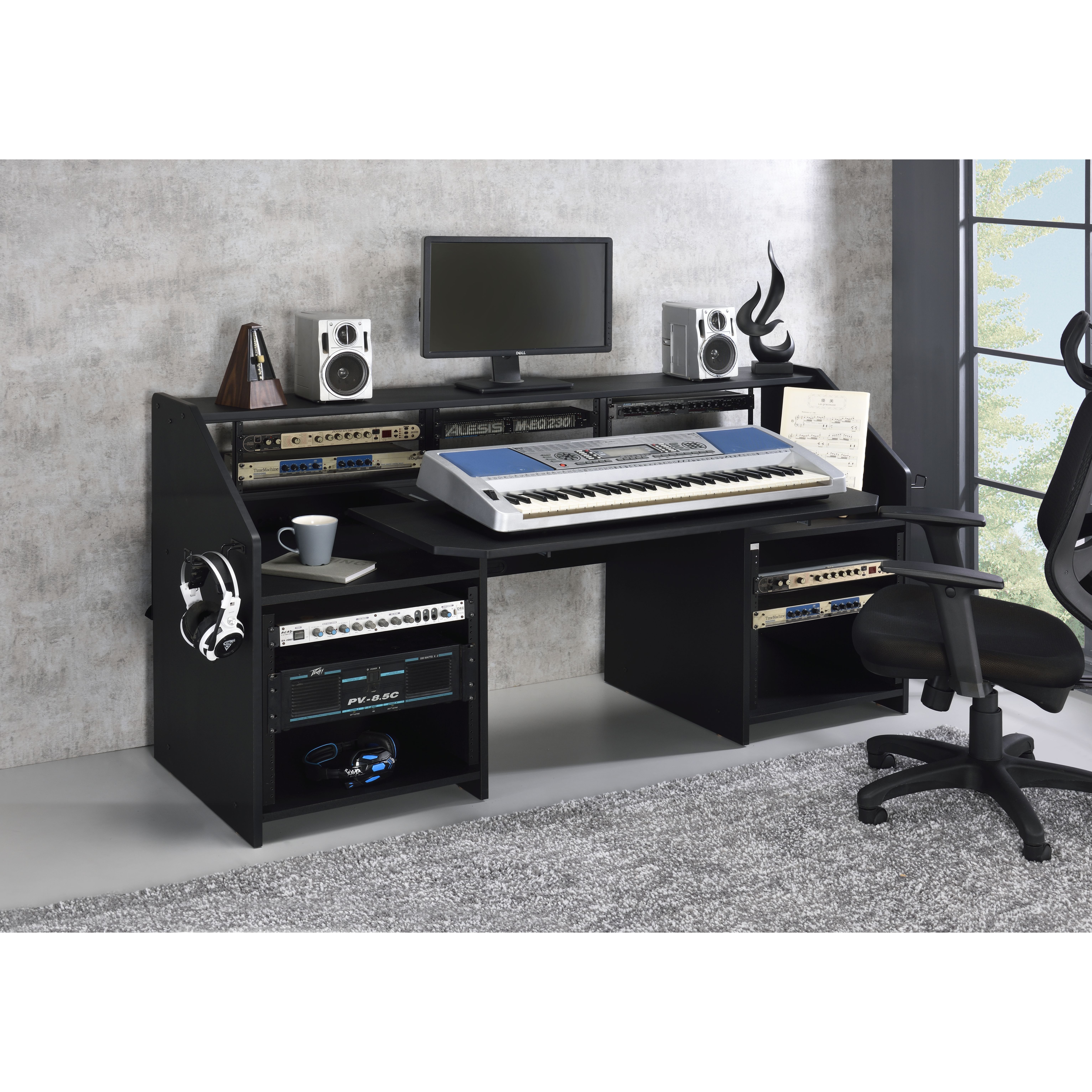 Black Music Desk With Earphone Rack