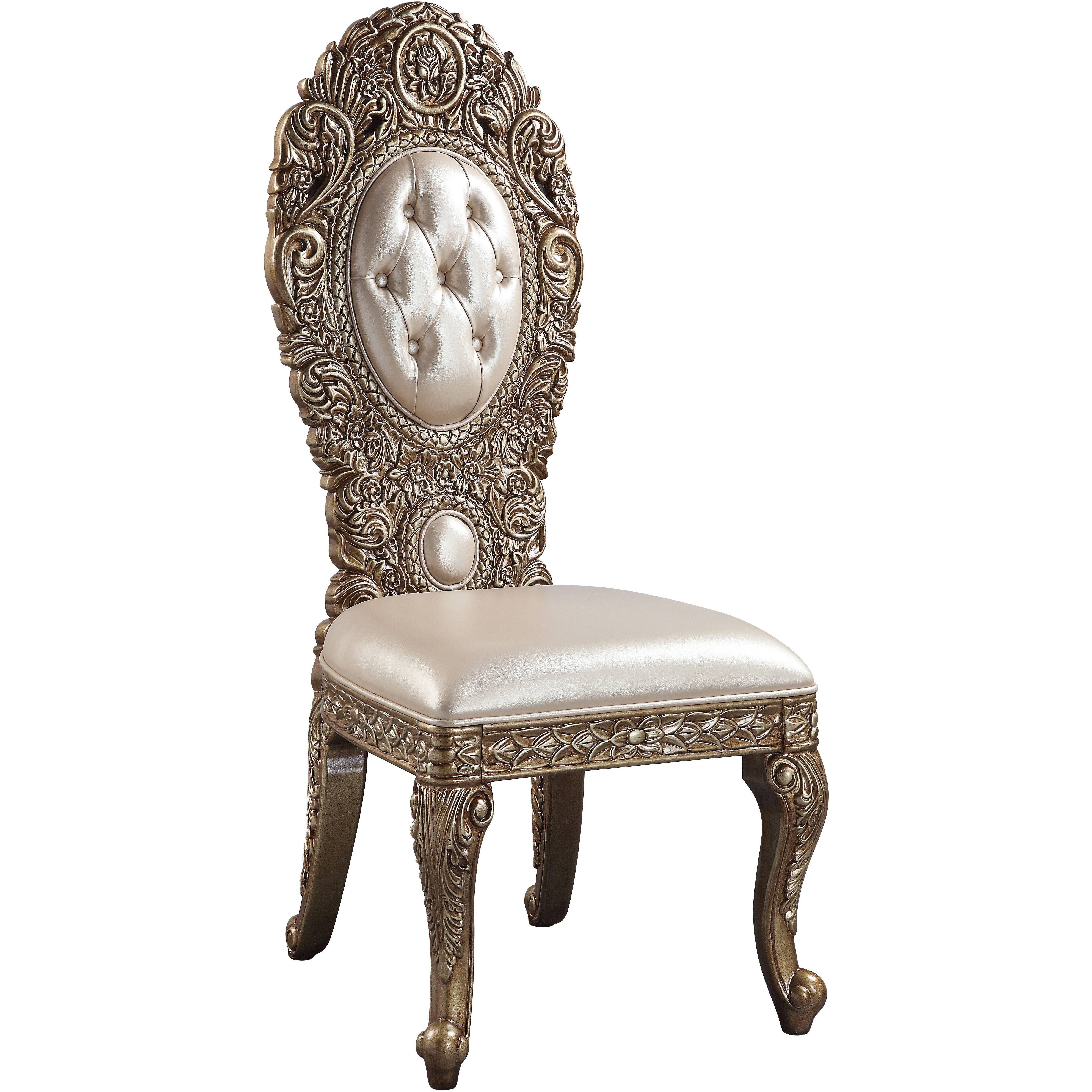 Ivory And Gold Side Chair With Tufted Back (Set Of 2)