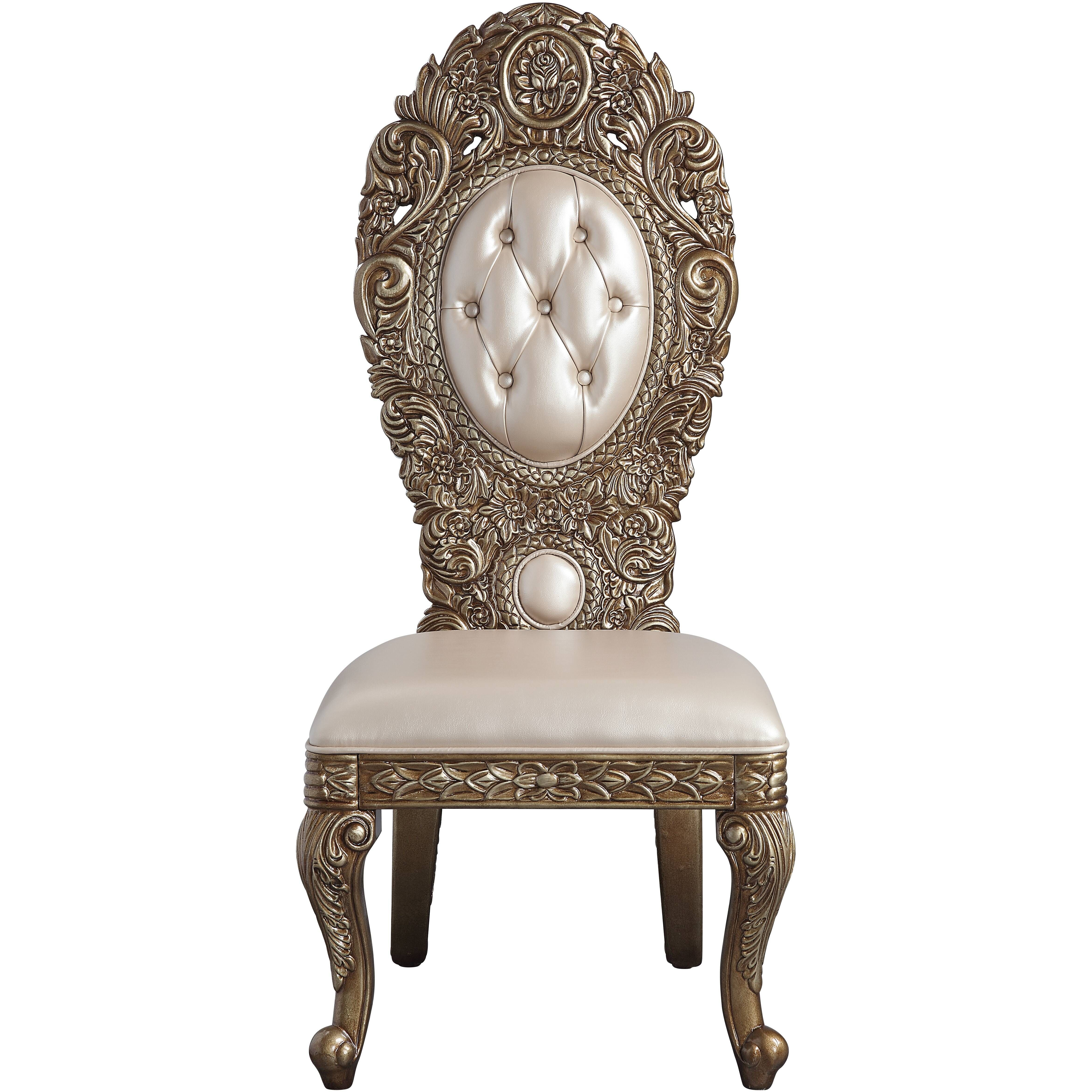 Ivory And Gold Side Chair With Tufted Back (Set Of 2)