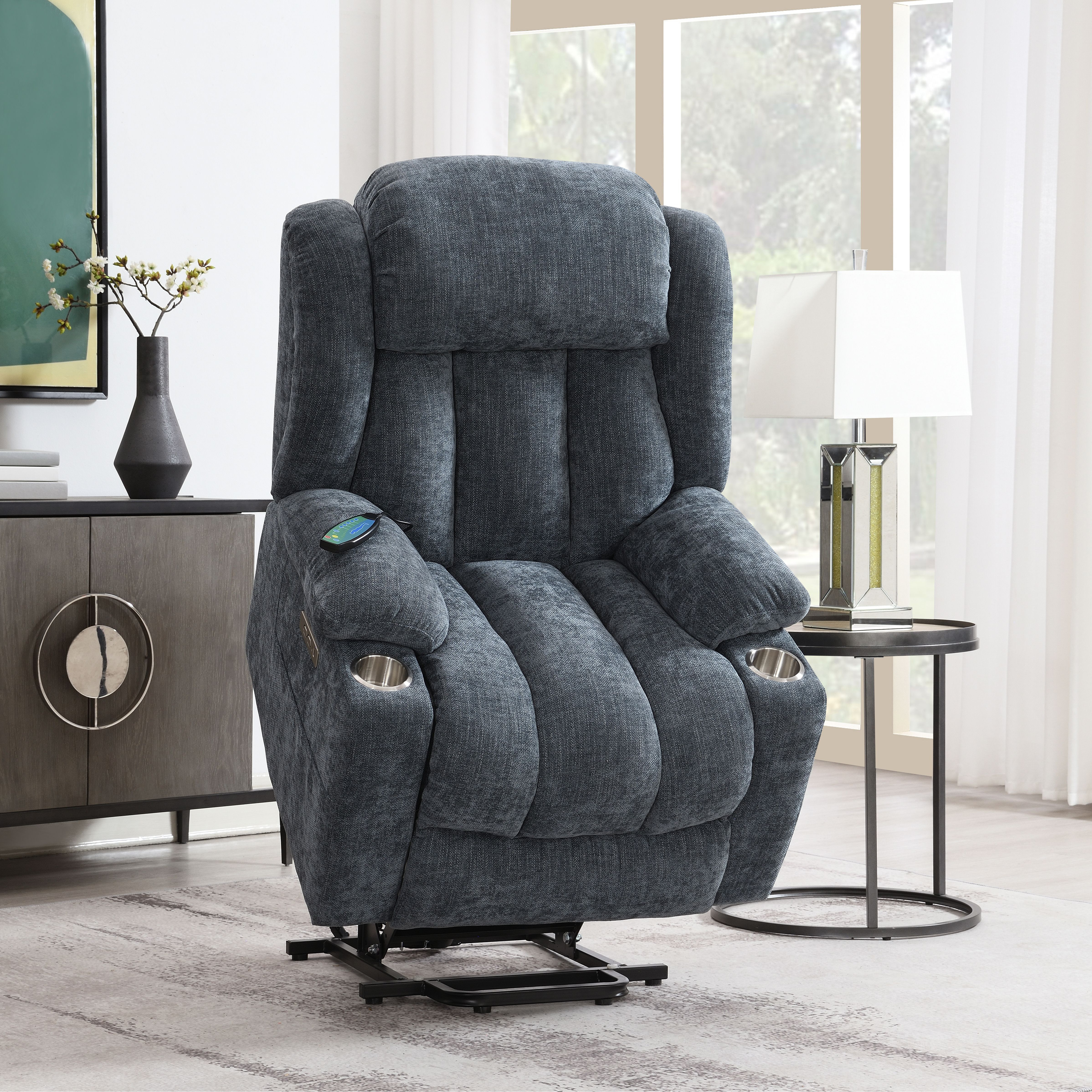 Blue Power Lift Recliner With Heating And Massage