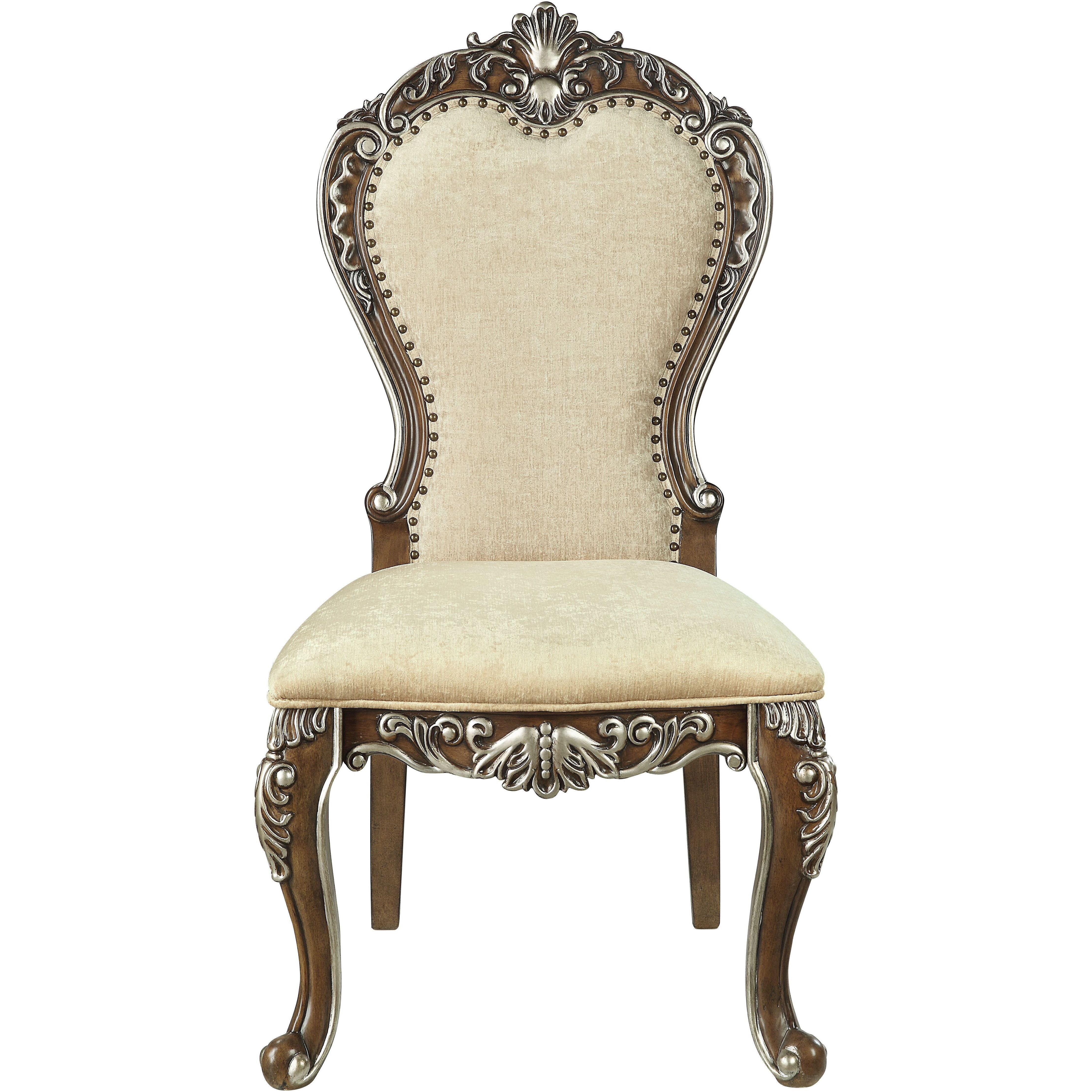 Beige And Antique Oak Side Chair With Nailhead Trim (Set Of 2)