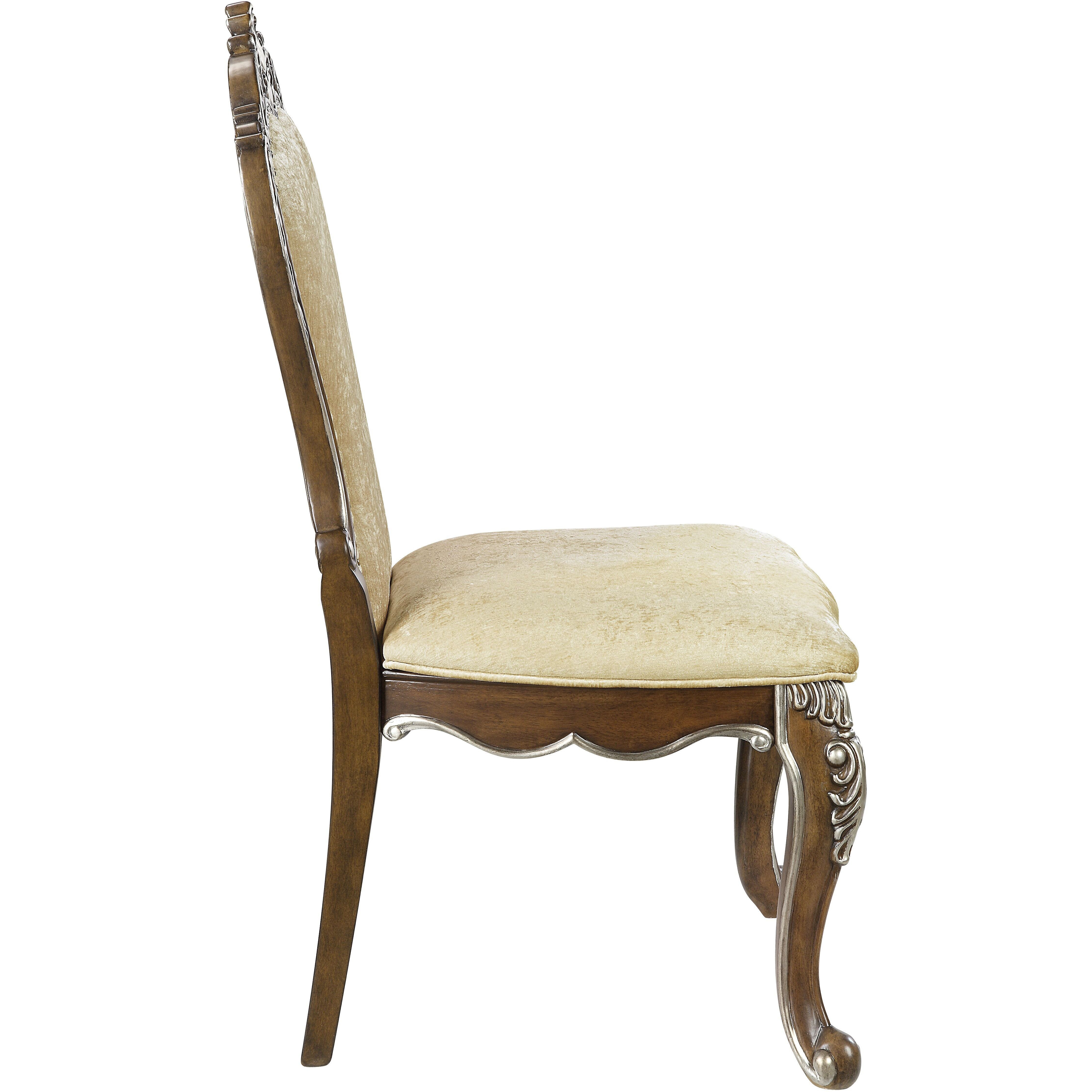 Beige And Antique Oak Side Chair With Nailhead Trim (Set Of 2)