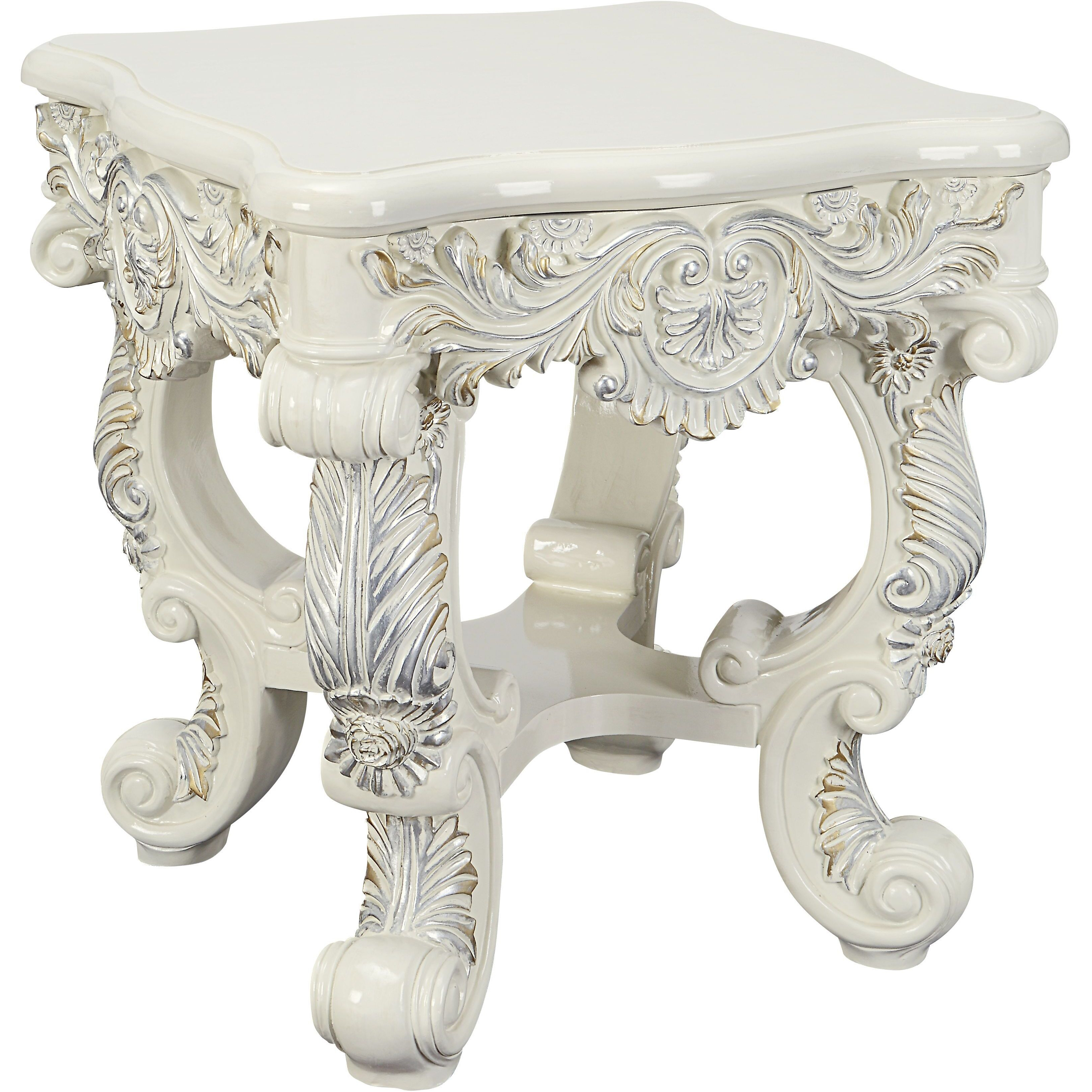 Antique White End Table With Floral Legs