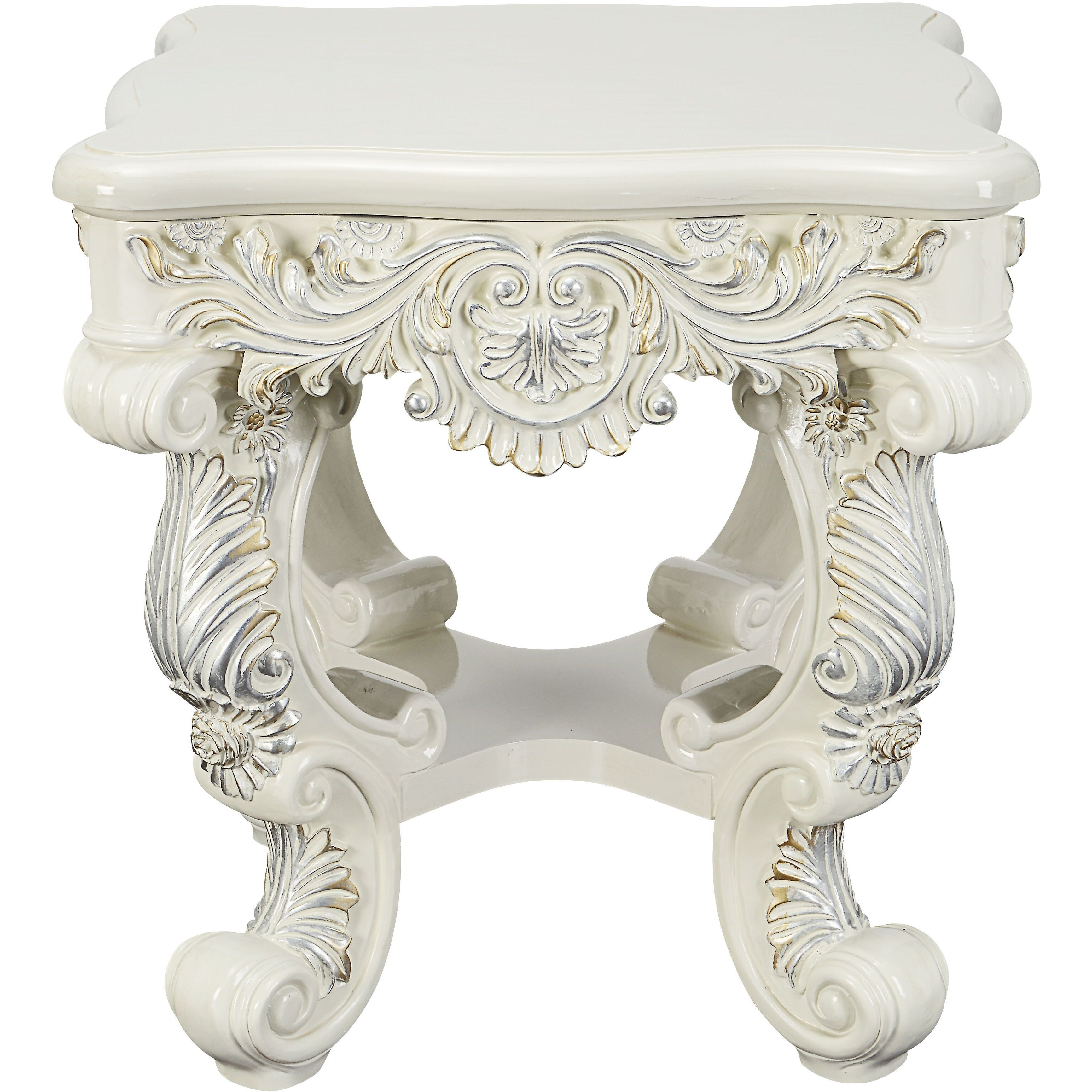 Antique White End Table With Floral Legs